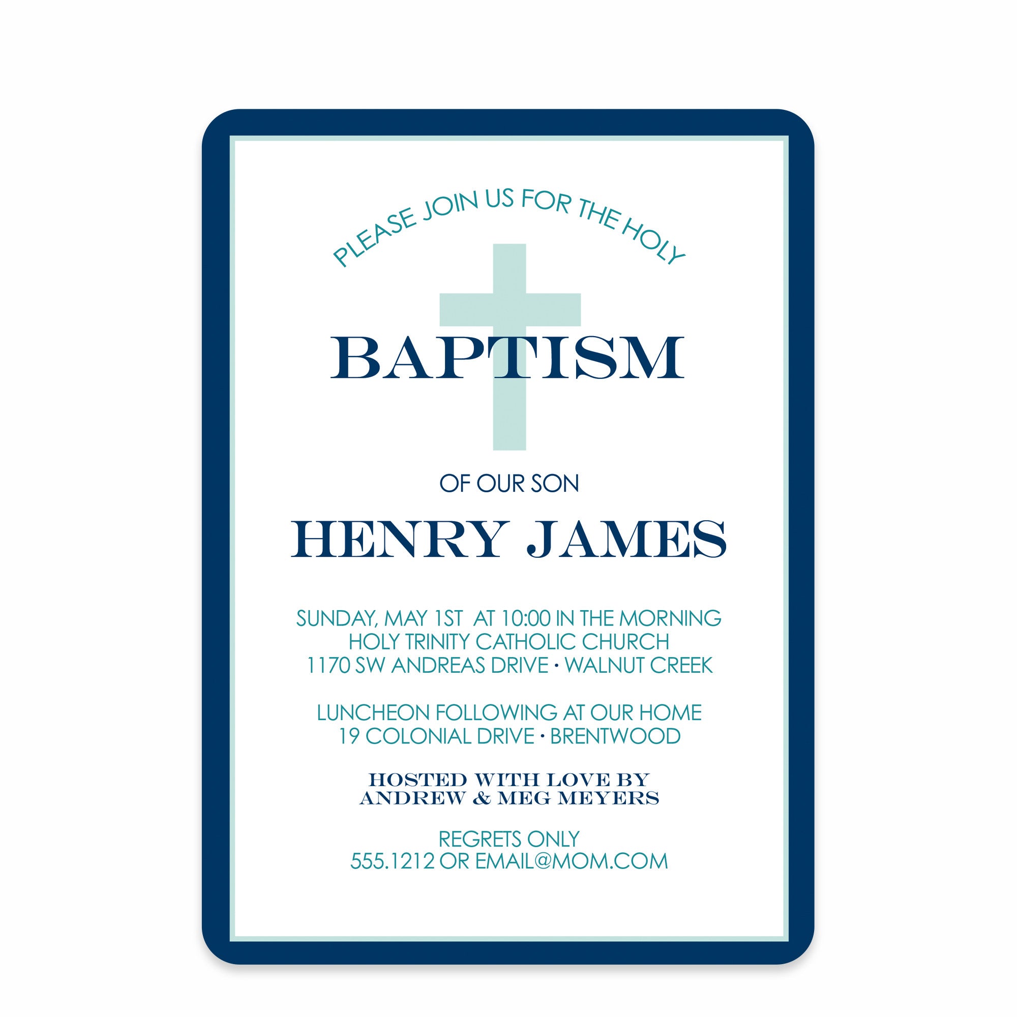 Classic Cross Invitation in Blue, Pipsy.com, front