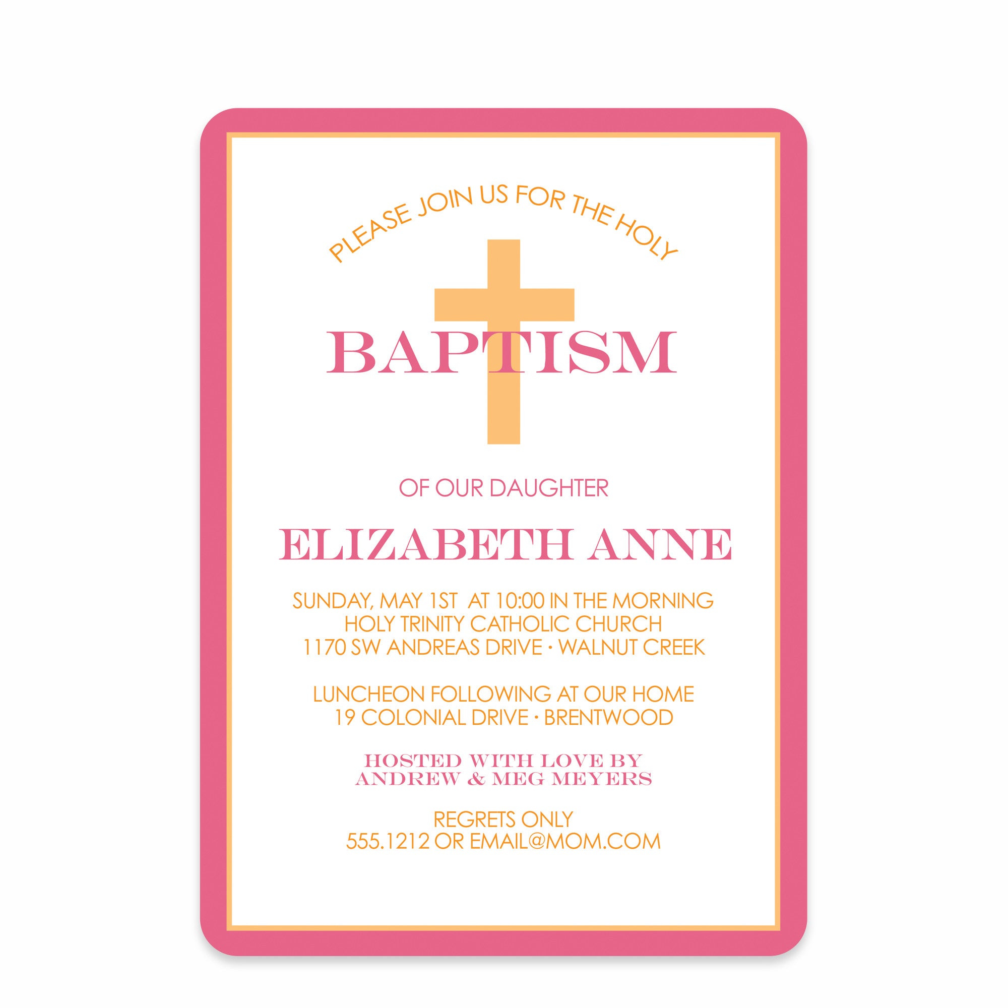Classic Cross Religious Invitation, Pink, Pipsy.com, front