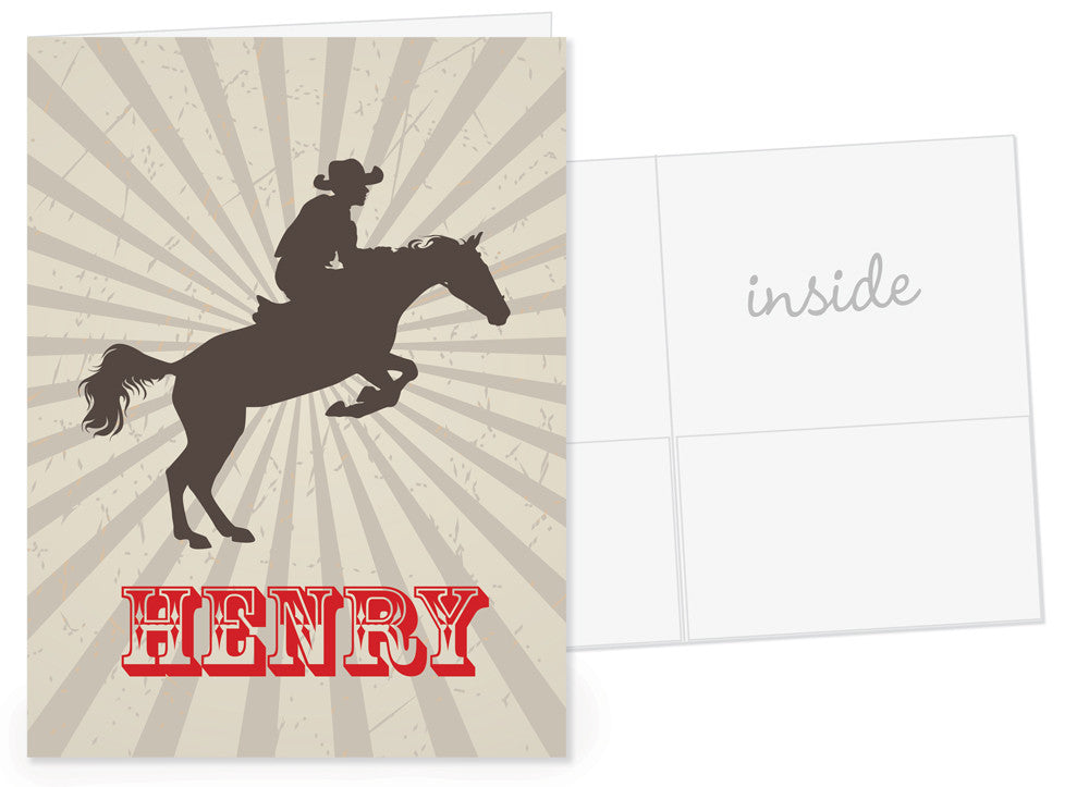 Cowboy silhouette on brown sunburst pocket folder