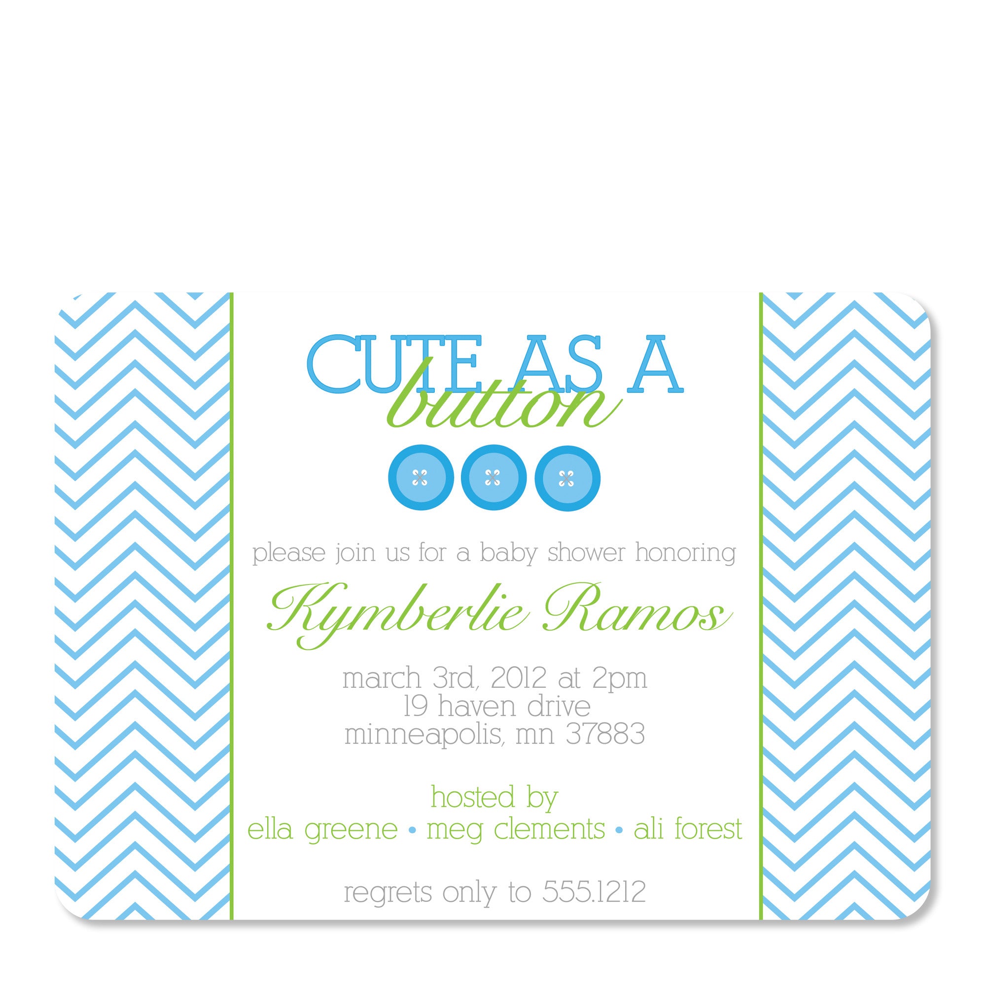 Cute As A Button Blue Baby Shower Invitation