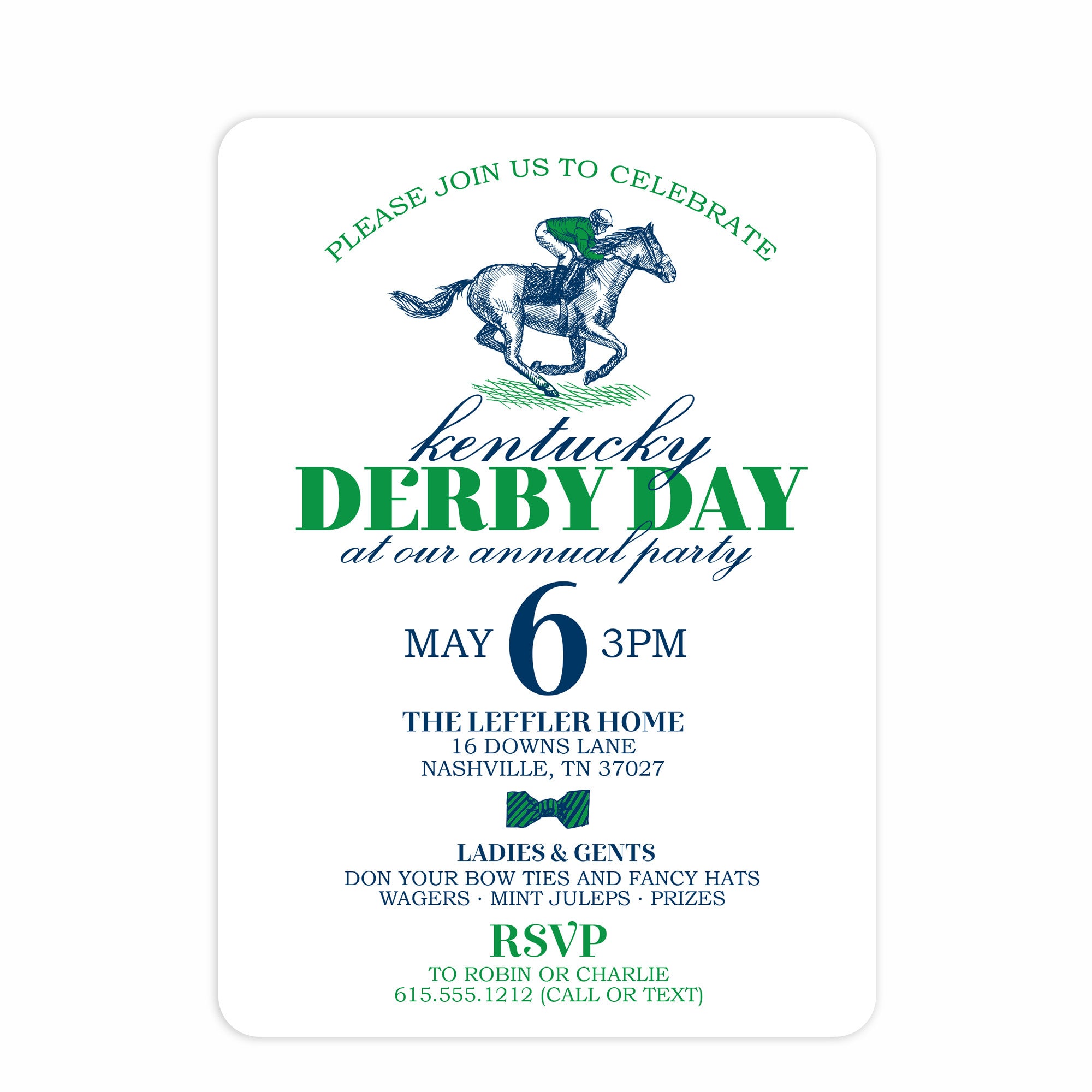 Kentucky Derby Day Invitation, Vintage Sketch with Diamond Pattern, Pipsy.com, front view