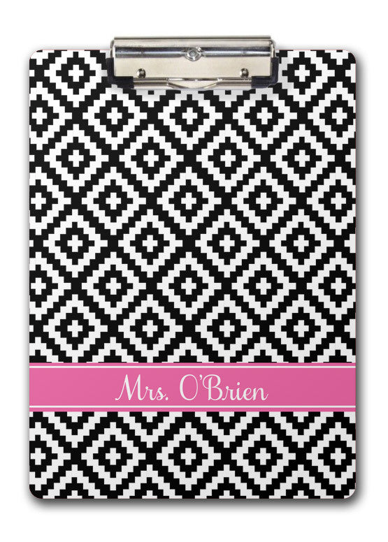 Diamond pattern with black and hot pink name band clip board