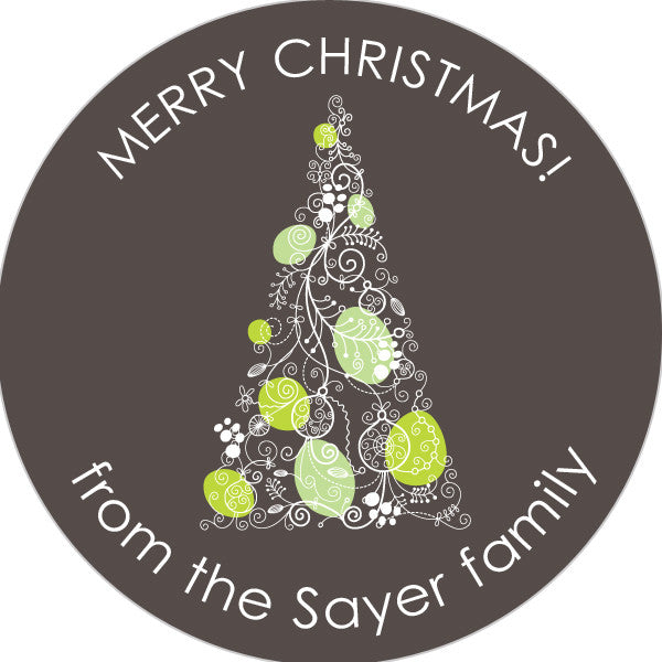 grey and lime christmas tree gift stickers round