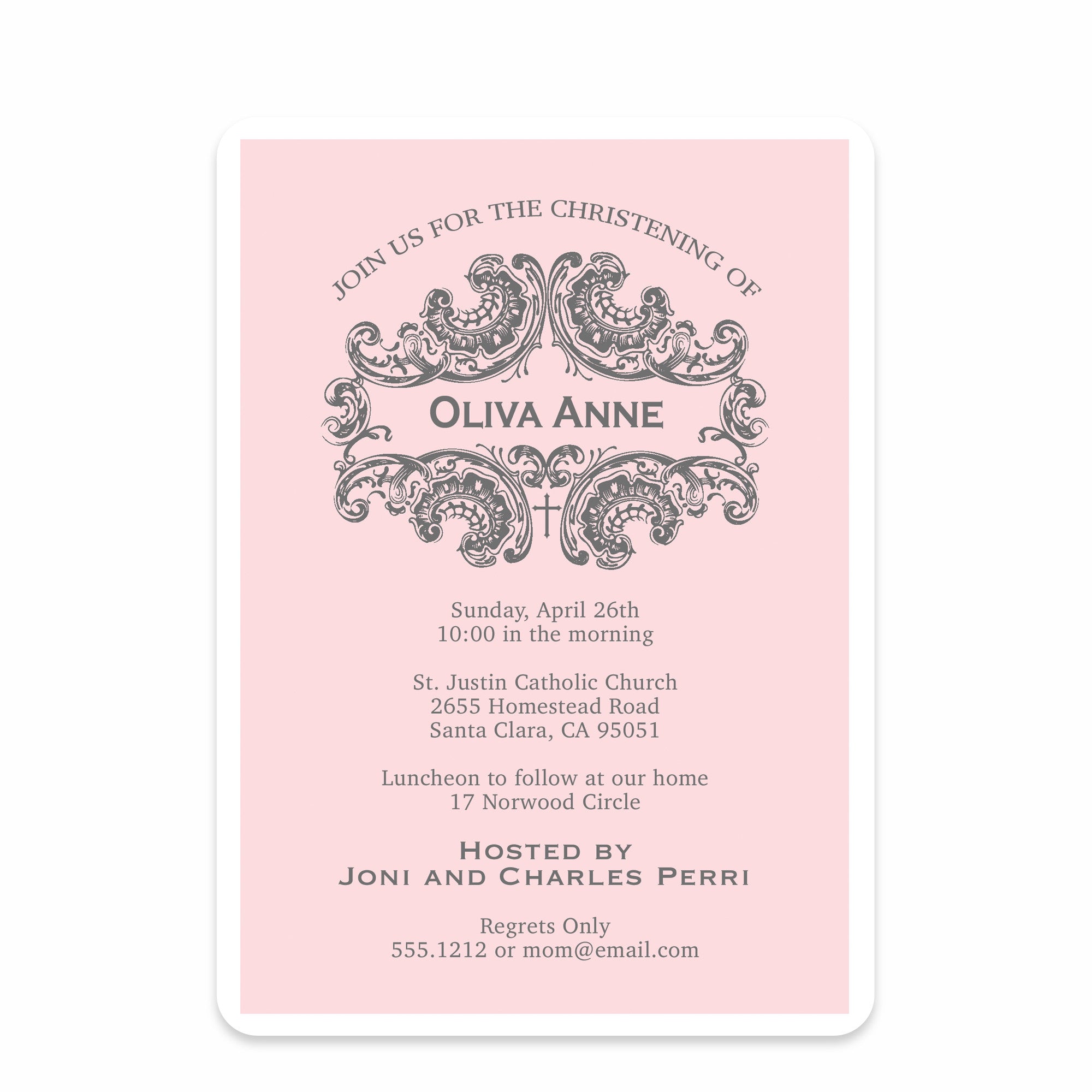 Elegant Pink Baptism Invitation