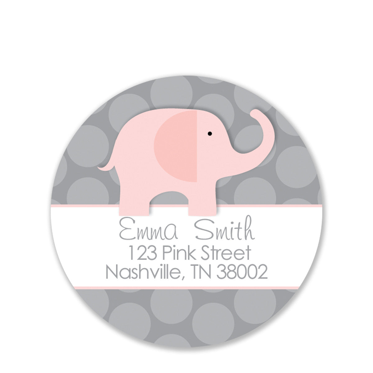 Pink Elephant Party Return Address Sticker | Swanky Press | Round