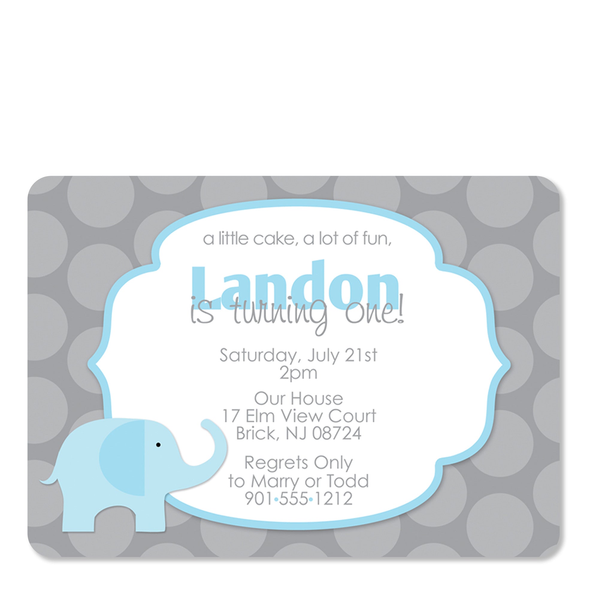 Blue Elephant Birthday Invitation with Polka Dots, Premium Printed Cardstock Invitations, Pipsy.com