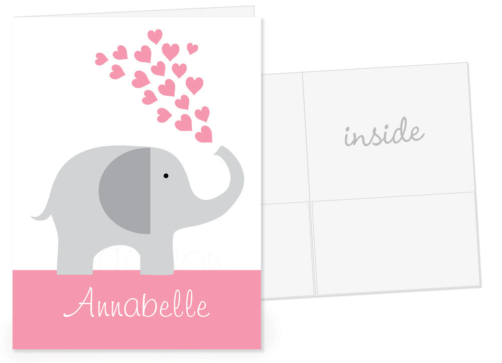 Elephant with pink hearts and name band for pocket folder