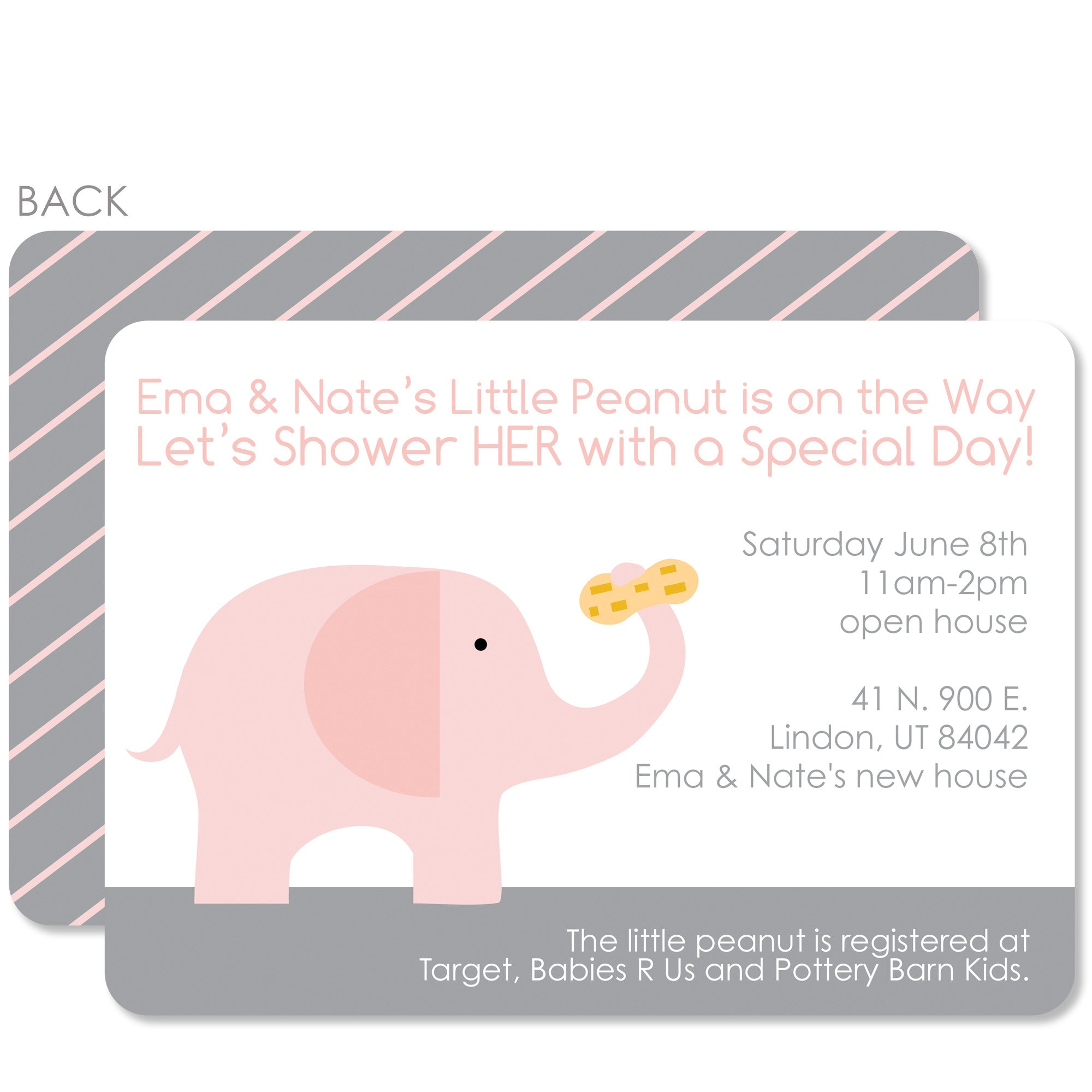 Pink Elephant With Peanut Shower Invitation