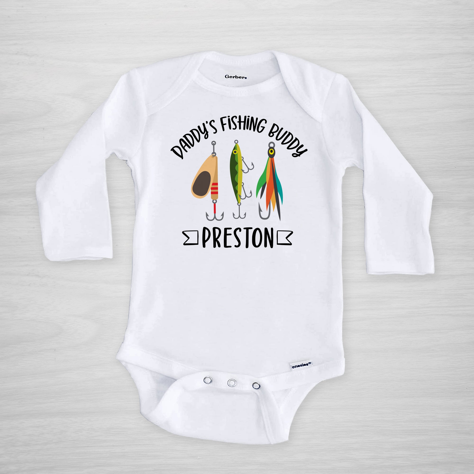 Daddy's Fishing Buddy Personalized Gerber Onesie, short sleeved