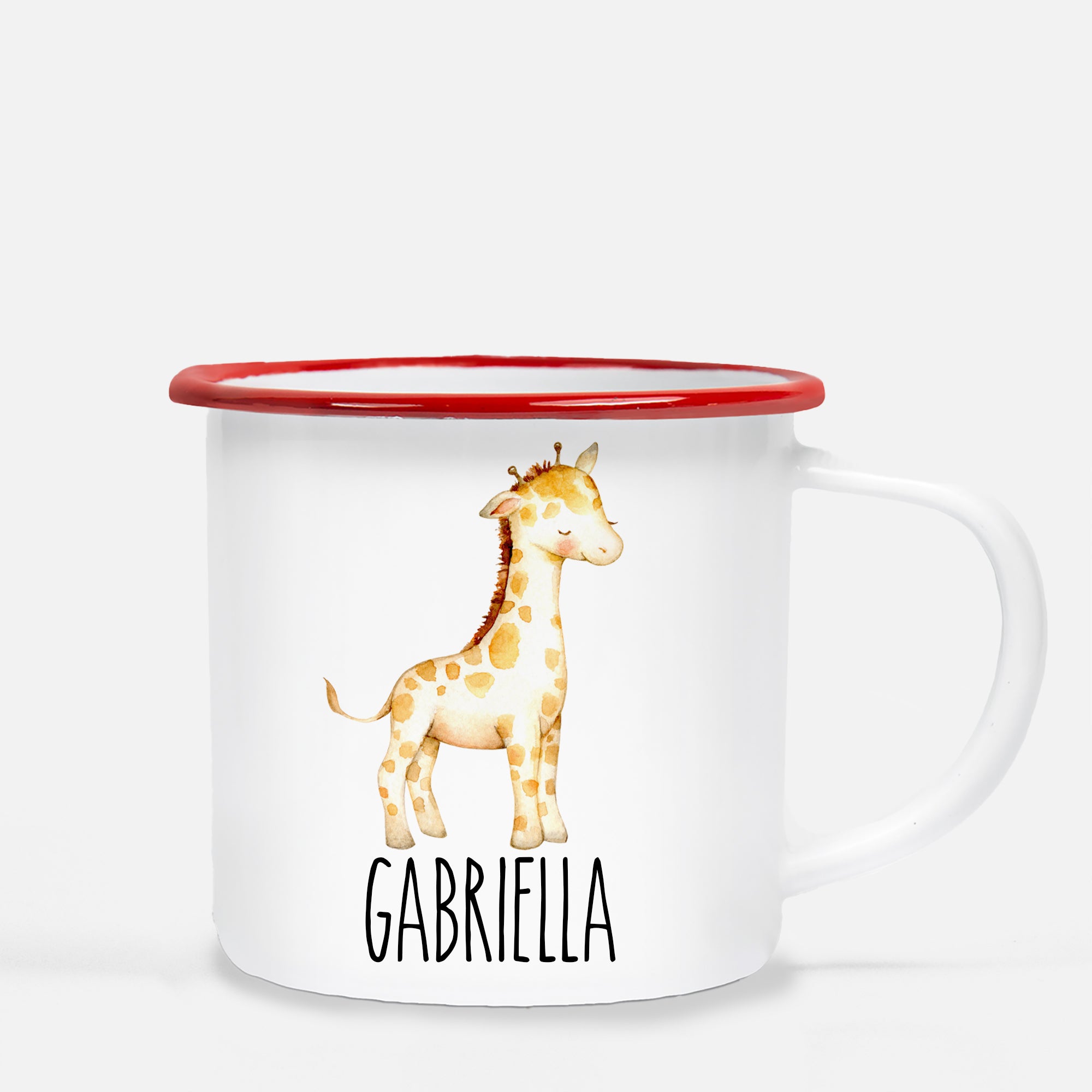 giraffe camp mug, personalized with child's name, Pipsy.com, red lip