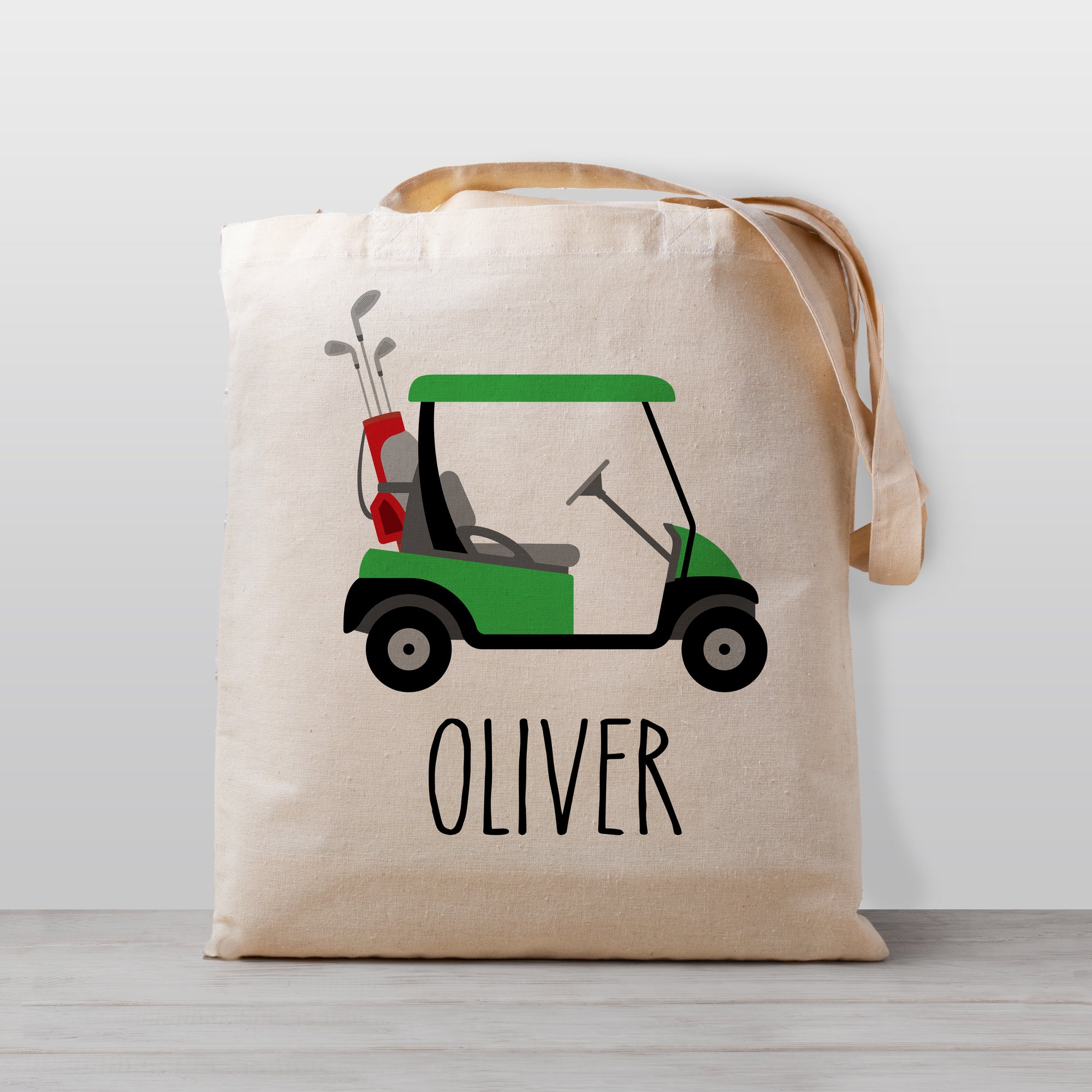 Golf cart tote bag, personalized with name, 100% natural cotton canvas
