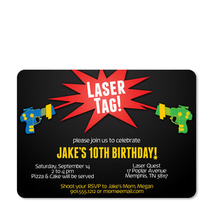 Laser Tag Birthday Party Invitation, Printed on Premium heavyweight cardstock from Pipsy.com, front view