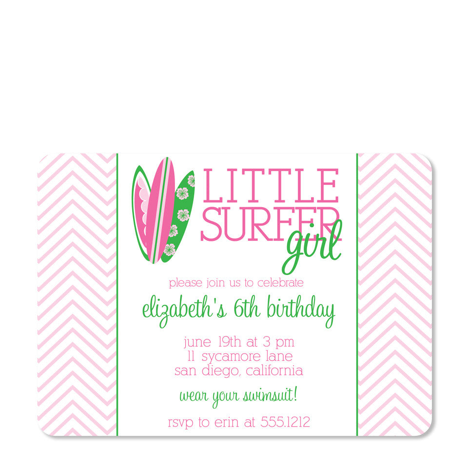 Little Surfer Girl Birthday Party Invitation , Printed on premium heavyweight cardstock. from Pipsy.com 