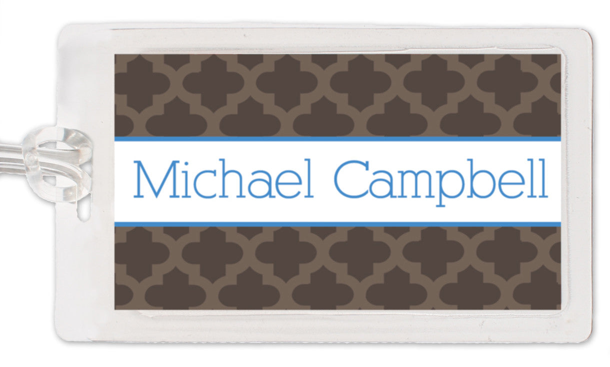 Moroccan blue and grey luggage tag