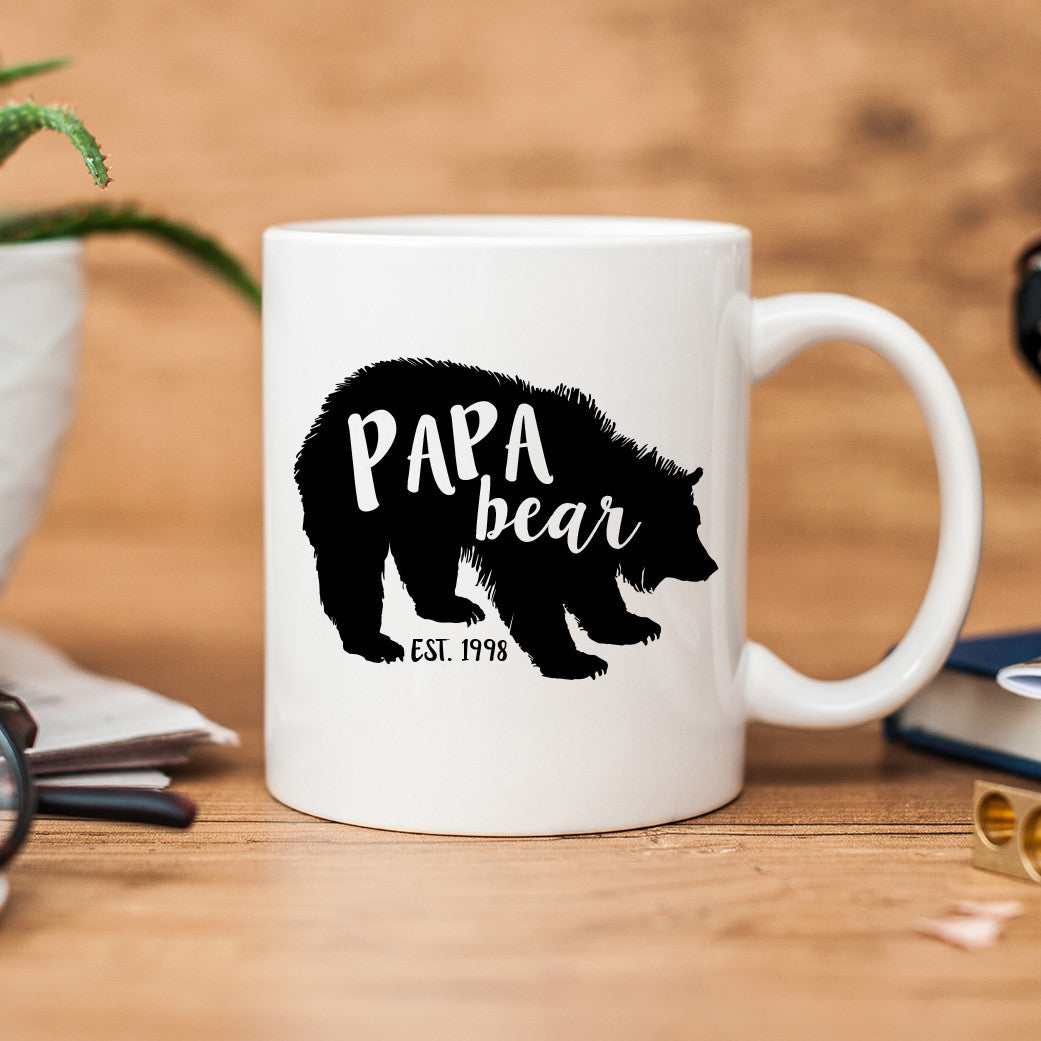 Papa Bear Coffee Mug, Established Date, Pregnancy Announcement Mug, PIPSY.COM