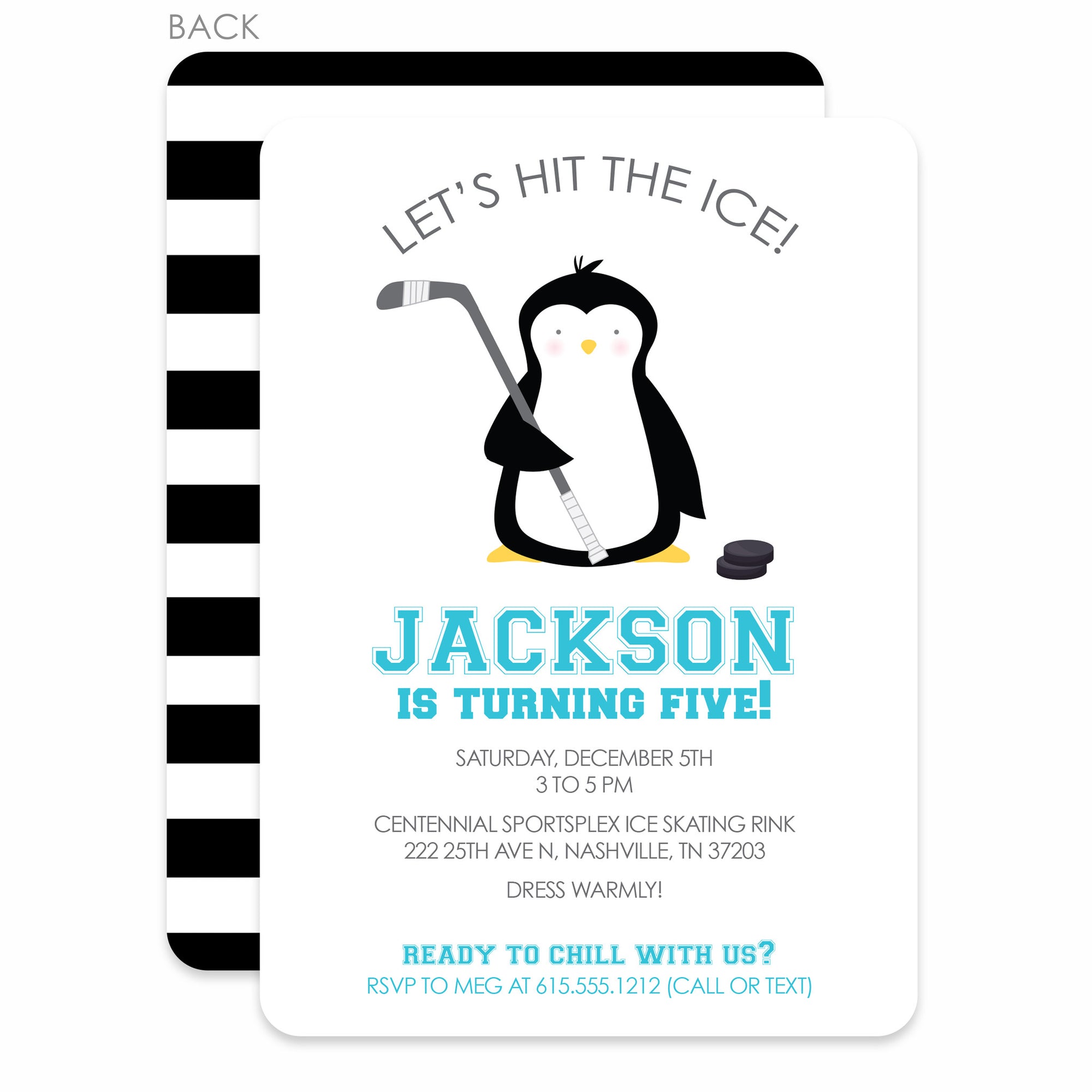 Penguin Hockey & Ice Skating Party Birthday Invitation | Pipsy.com | Blue