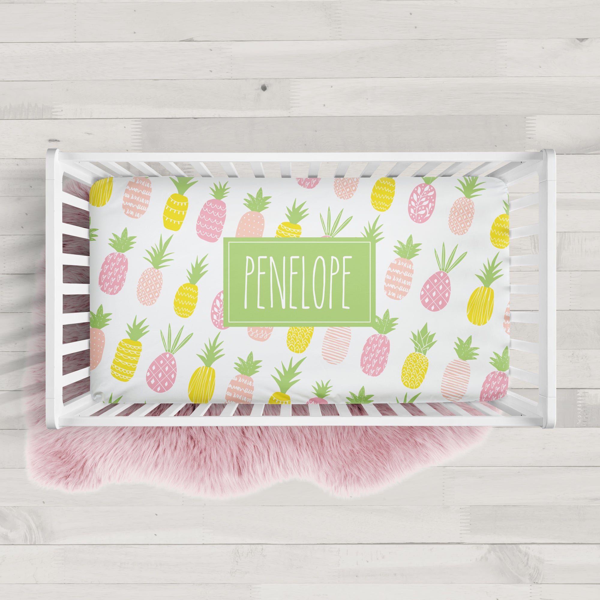 Pineapple Personalized Crib Sheet