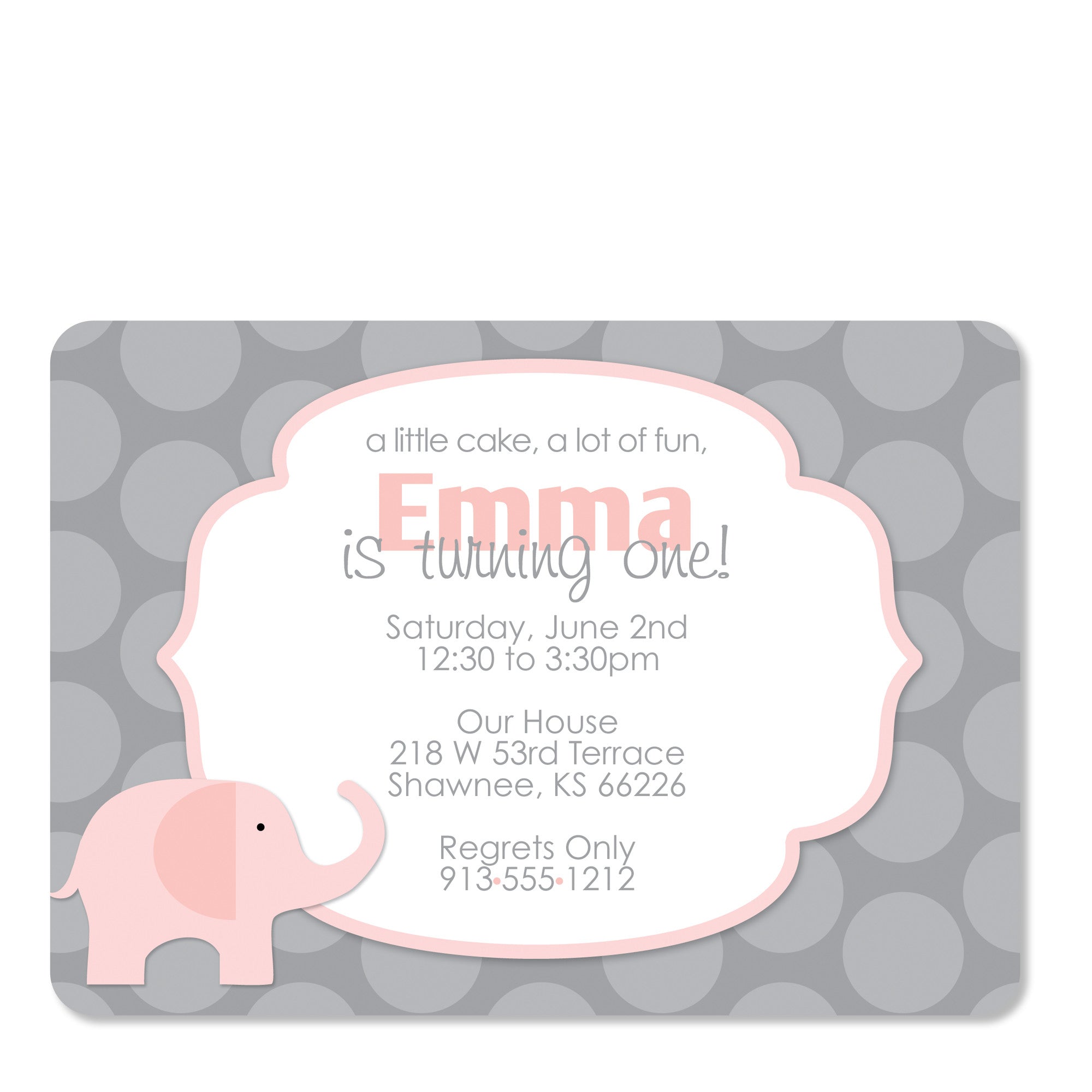 Pink Elephant Birthday Invitation, Printed on heavy cardstock, from Pipsy.com
