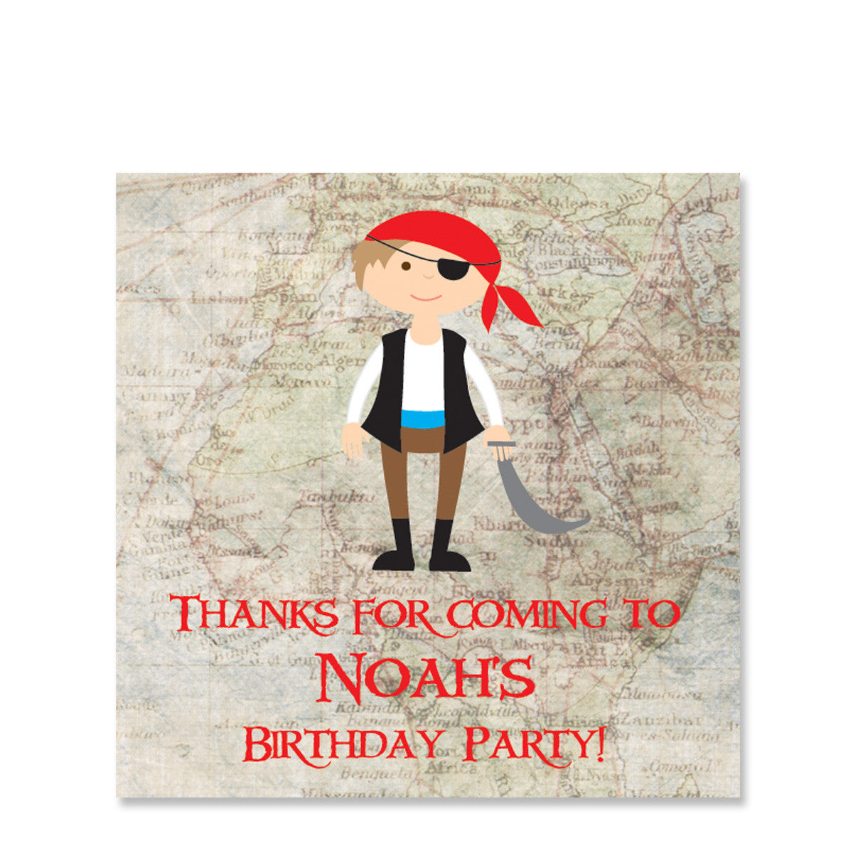 Pirate Map Square Favor Stickers