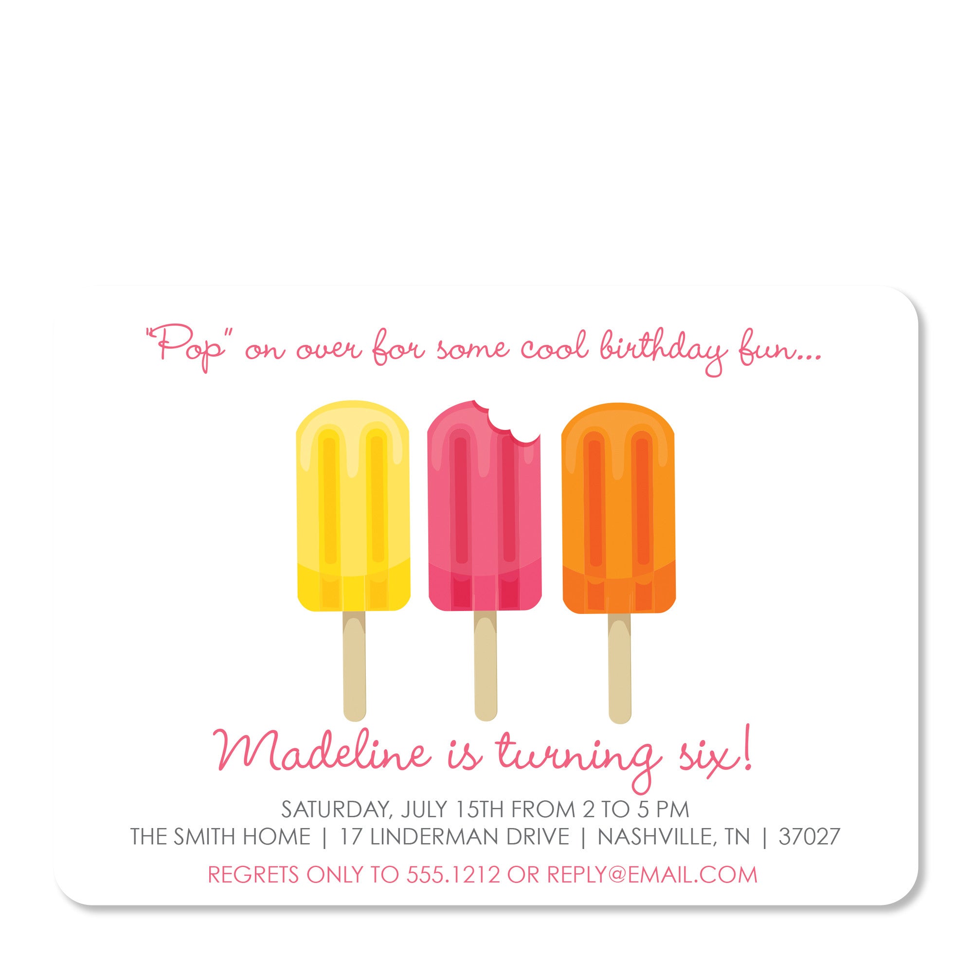 Popsicle Party Invitation | Pipsy.com | Pink, Orange & Yellow
