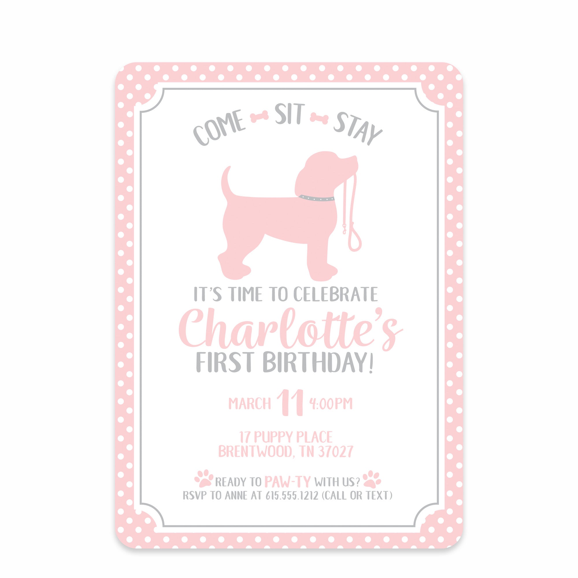 Puppy Party Birthday Invitations | Dog Birthday Party | Pipsy.com (front view)