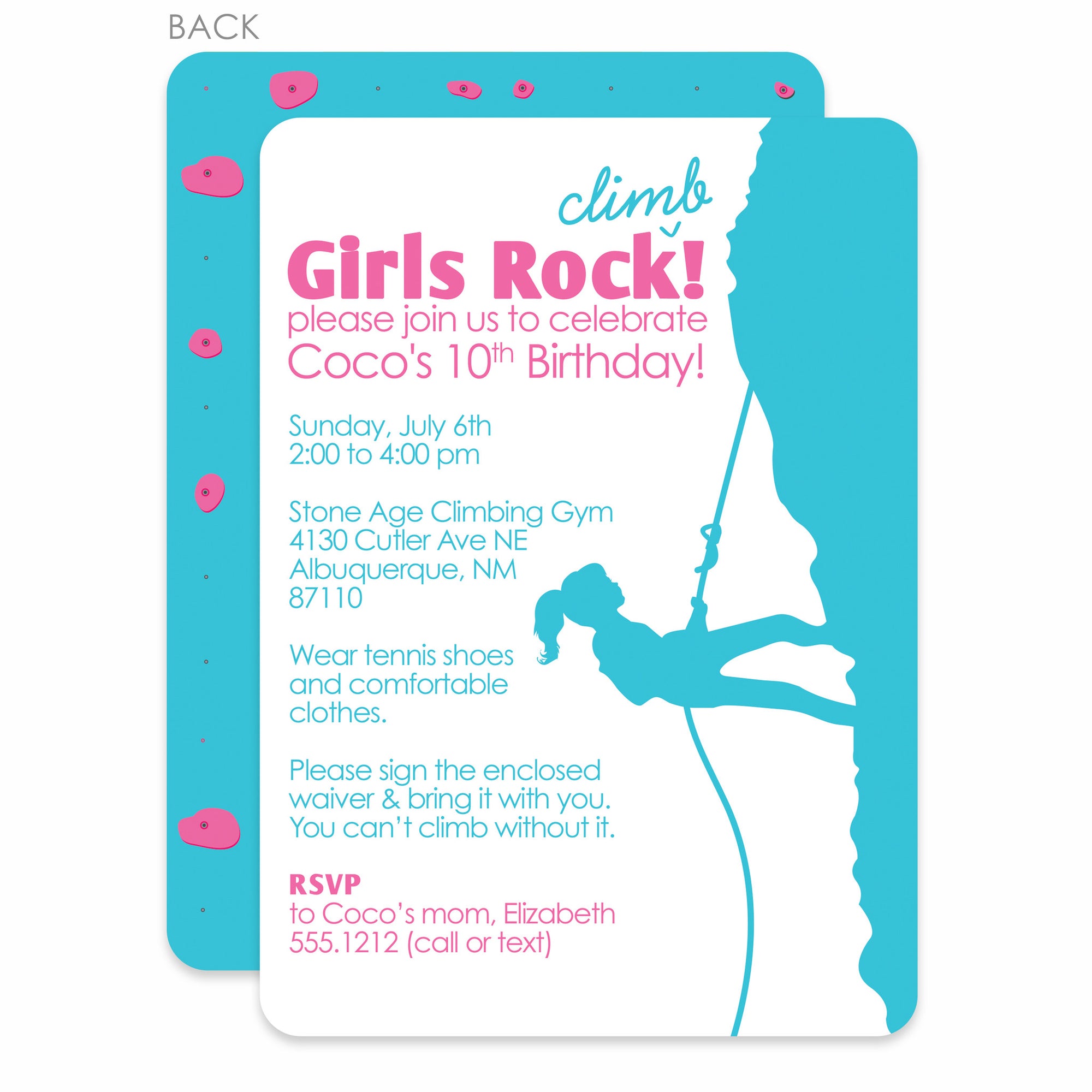 Rock Climbing Girl Birthday Invitation, girls rock! Printed on premium heavyweight cardstock. Pipsy.com