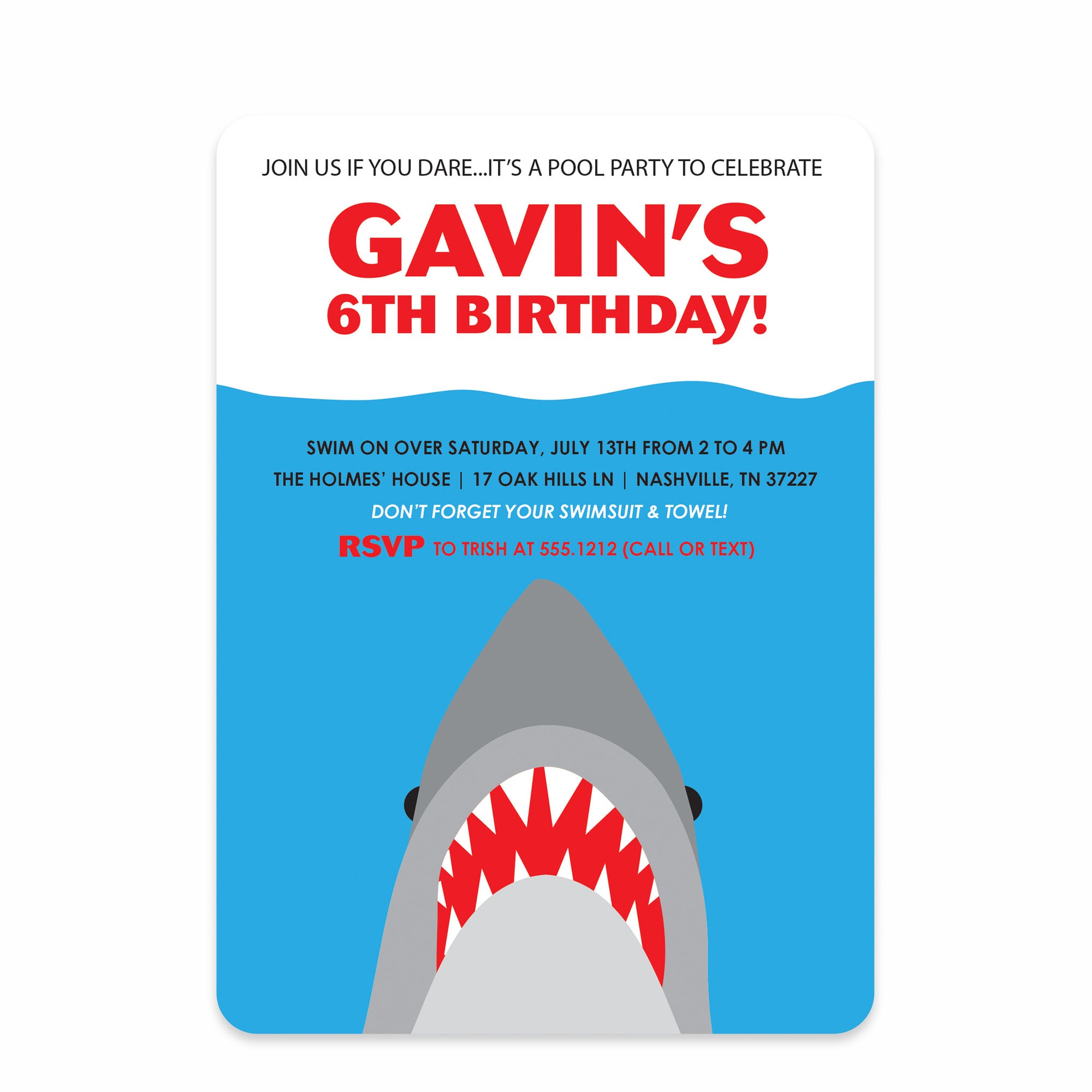 Shark Party Birthday Invitation | Pipsy.com | Front