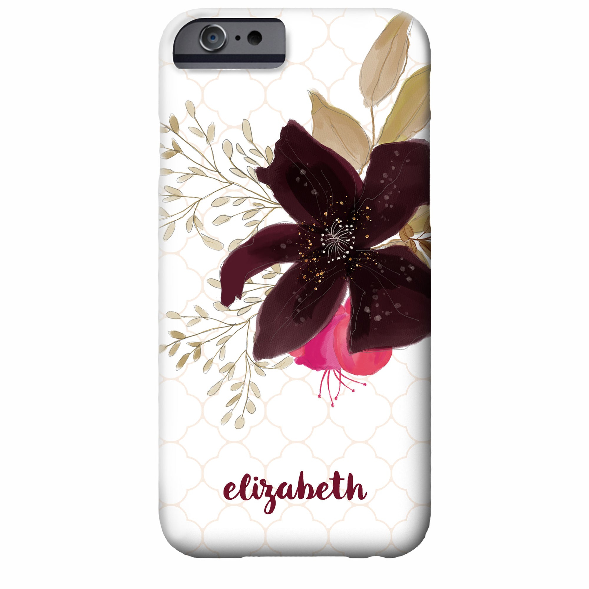 Quatrefoil and Floral Watercolor iPhone Case (Pink and Plum)