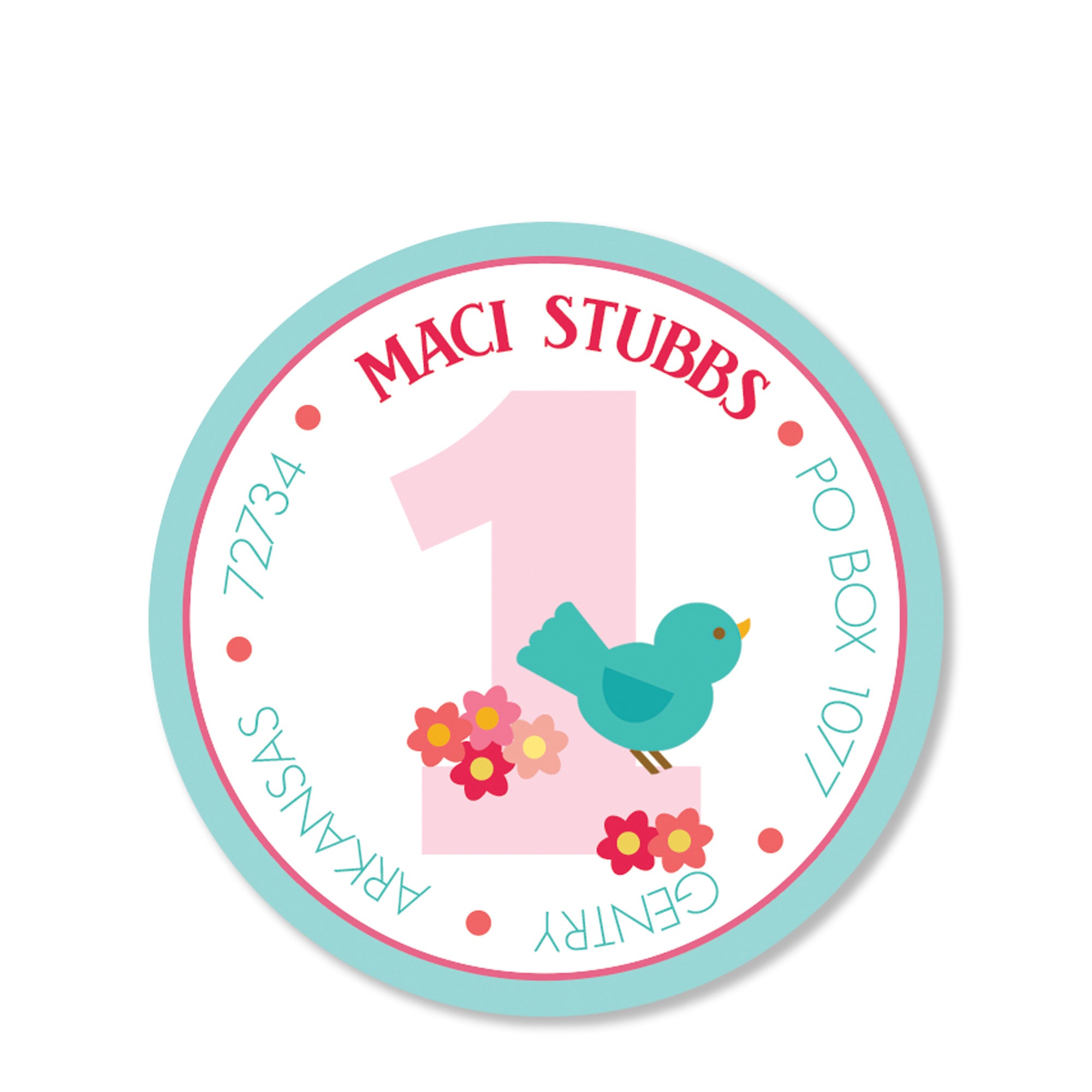 Sweet Birdie Return Address Sticker | Swanky Press | Round
