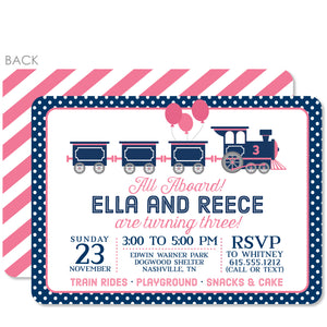 Train Birthday Invitation, Pink and Blue for twins | Pipsy.com
