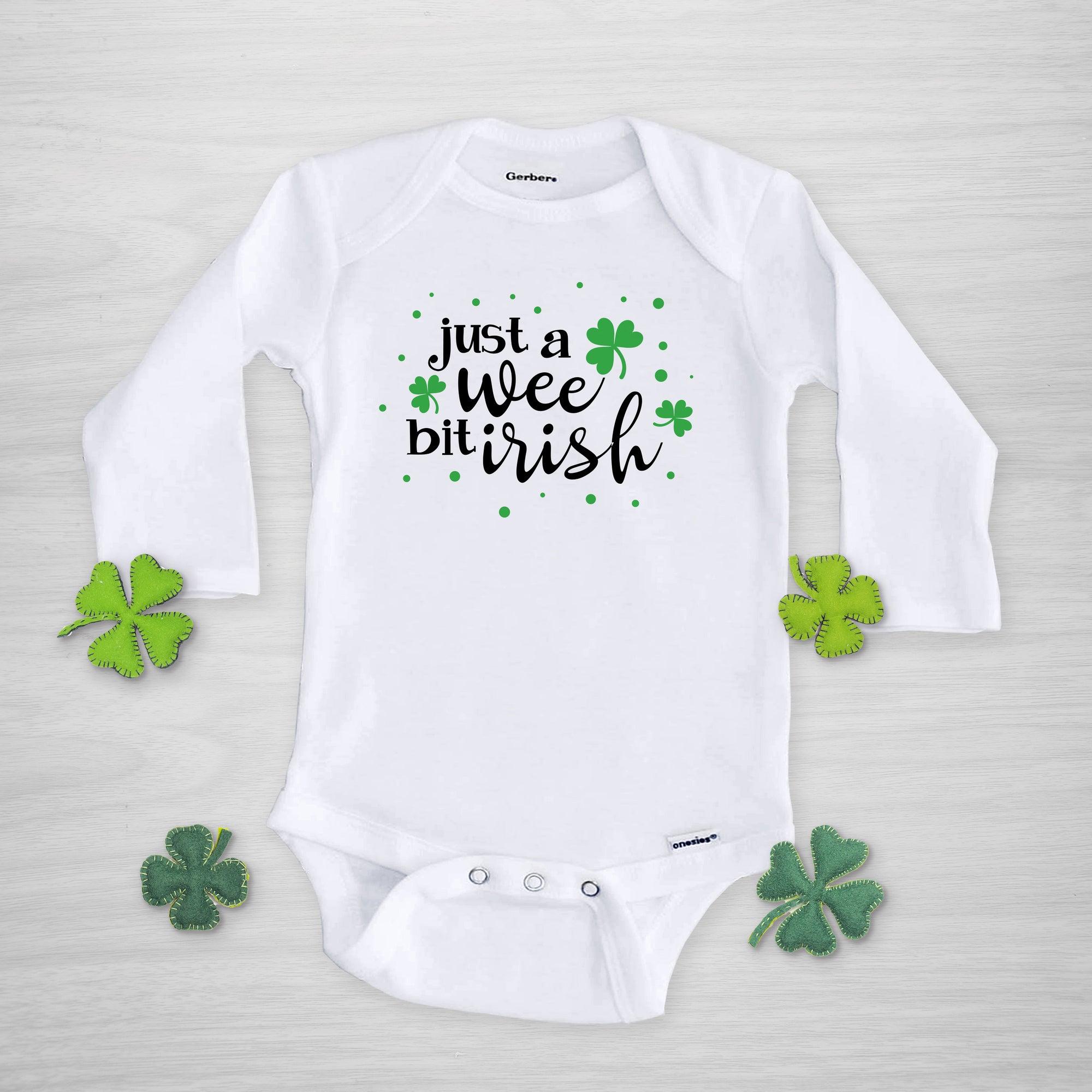 Just a Wee Bit Irish Gerber Onesie for St. Patrick's Day, short sleeved