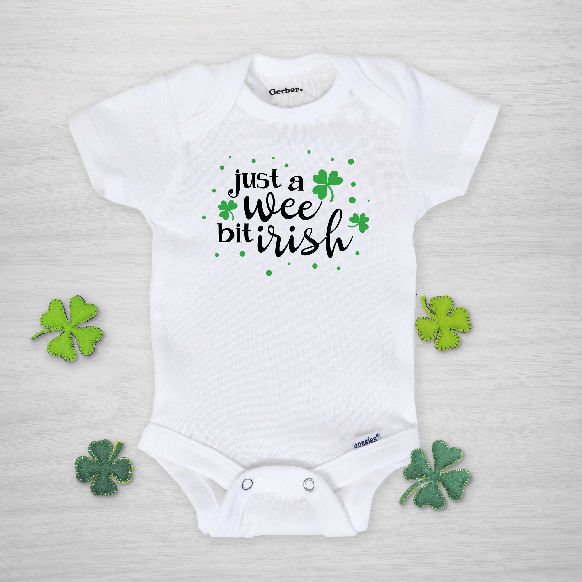 Just a Wee Bit Irish Gerber Onesie for St. Patrick's Day, short sleeved