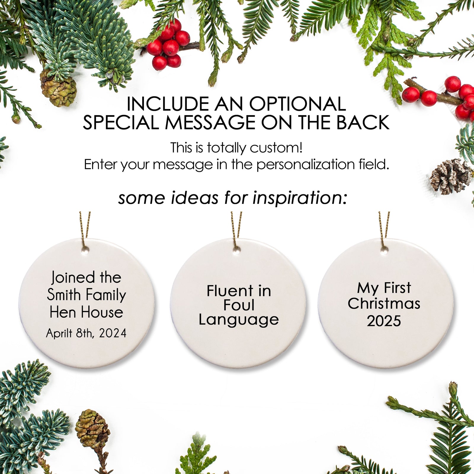 Buff Orpington Chicken Christmas ornamaent, personalized with your hen's name. Perfect give for the backyard chicken coop owner, Ceramic ornament with the option to add a special message on the back