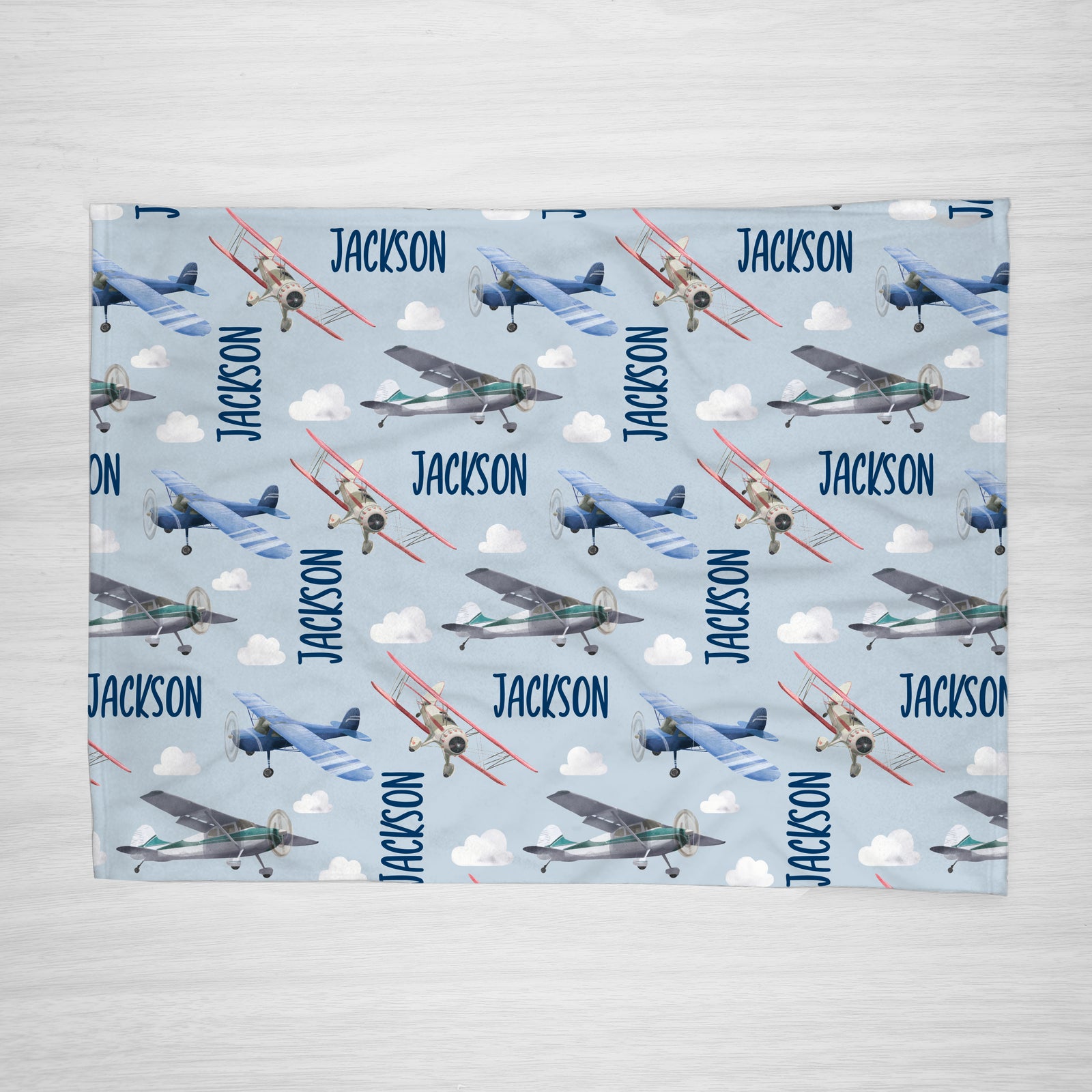 Custom Swaddle Blanket Set, Airplane design, choose swaddling blanket alone, or add a hat or headband, stretchy knit jersey