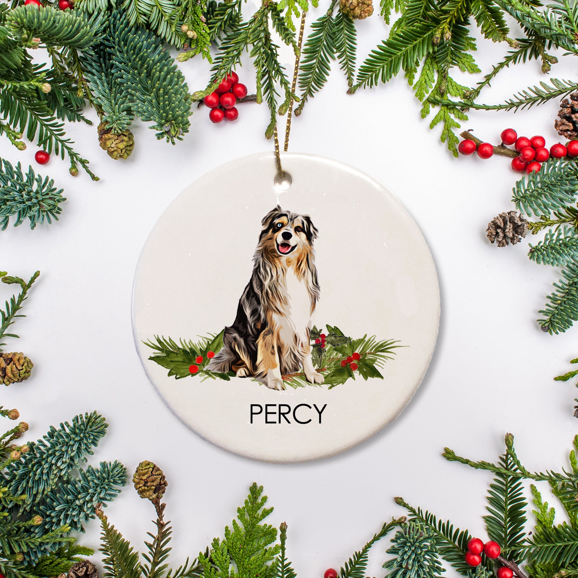 Australian Shepherd Christmas Ornament, Personalized ceramic