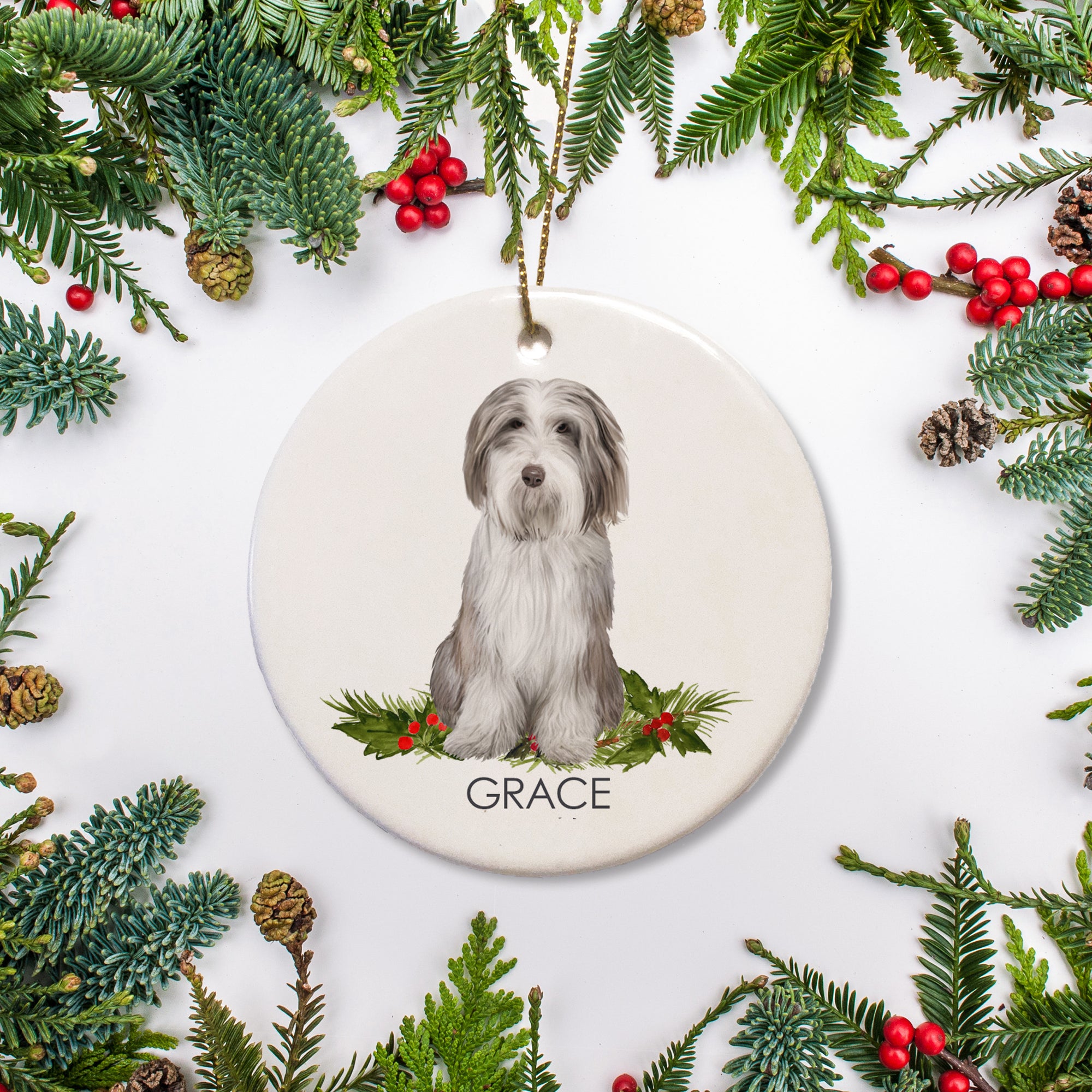 Bearded Collie Christmas Ornament, Personalized