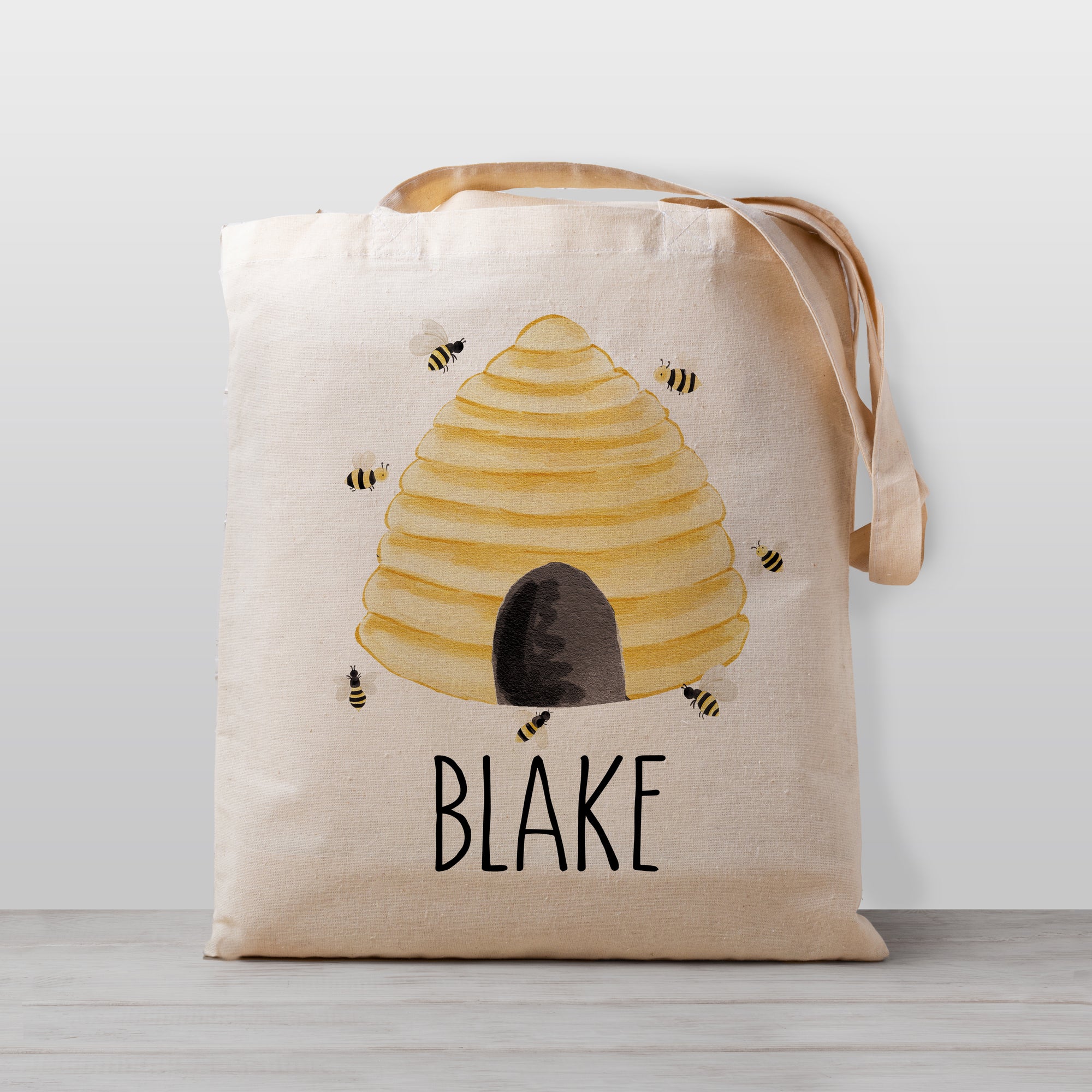 Bee HIve tote bag, personalized with child's name, for boy or girl, gender-neutral, used for preschool, daycare or kindergarten