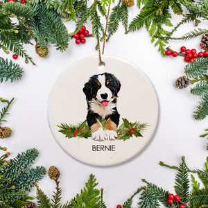Bernedoodle Christmas Ornament, Personalized, Ceramic