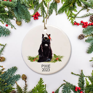Bombay Cat with long black hair Christmas Ornament, Personalized with the  name and year