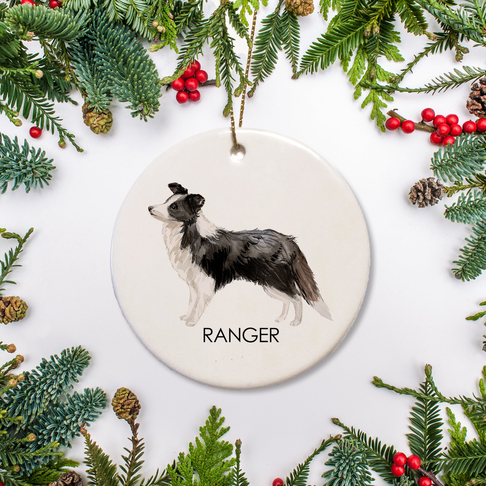 Border Collie Christmas Ornament, Personalized
