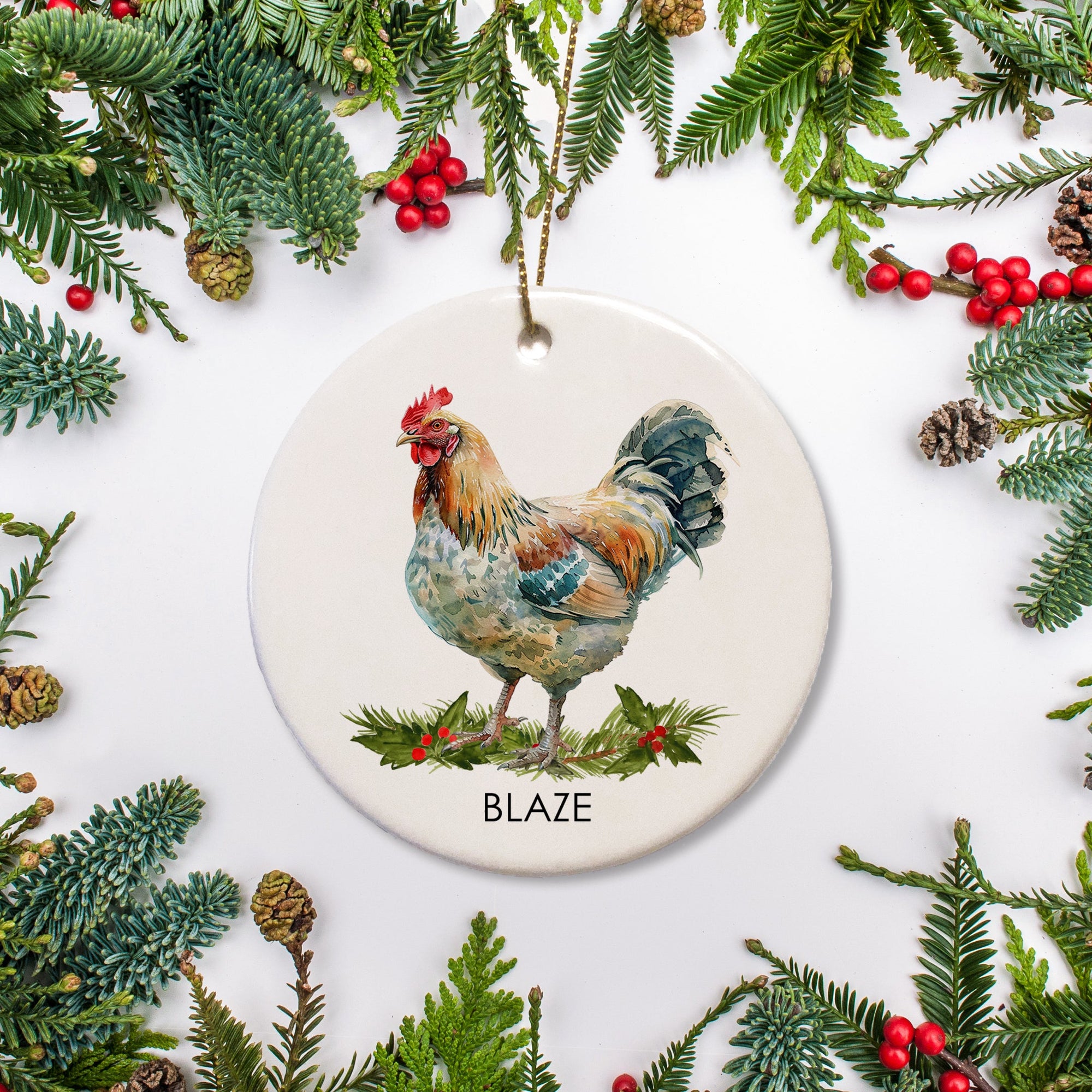 Cream Legbar Chicken - Personalized Christmas Ornament, Ceramic, comes with a free gift box and can include a special message on the back