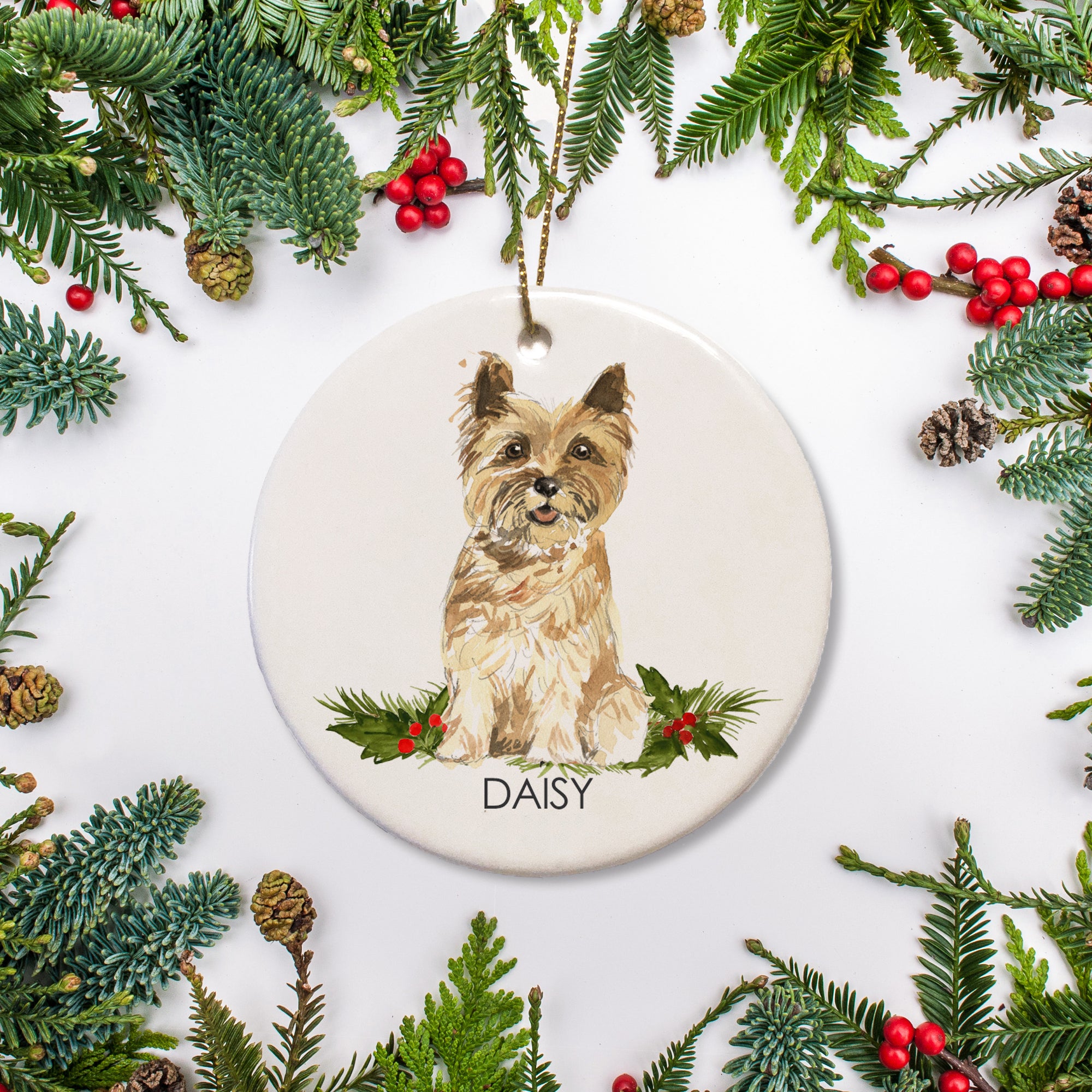 Cairn Terrier dog personalized Christmas Ornament, ceramic