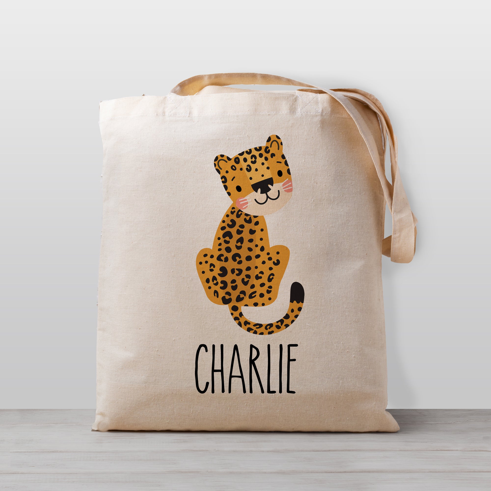 Cheetah Leopard Tote Bag, Personalized with your boy or girl's name, 100% cotton canvas