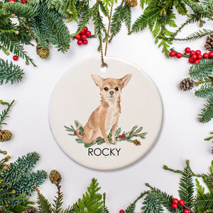 Fawn Chihuahua Christmas ornament, personalized ceramic