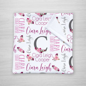 Initial Floral Personalized Blanket