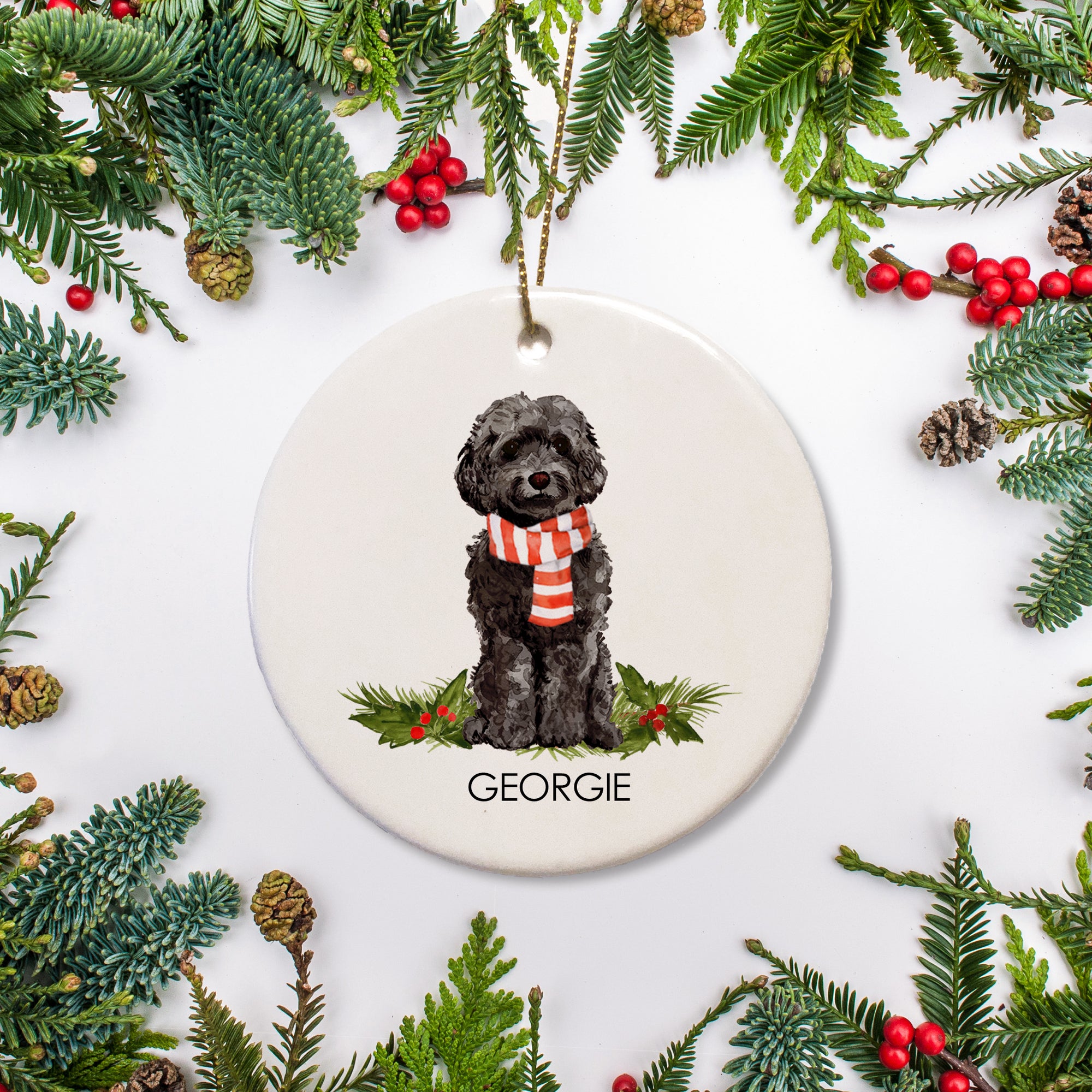 Dog Personalized Christmas Ornament, Black cockapoo ornament with scarf | Personalized | Pipsy.com, Labradoodle