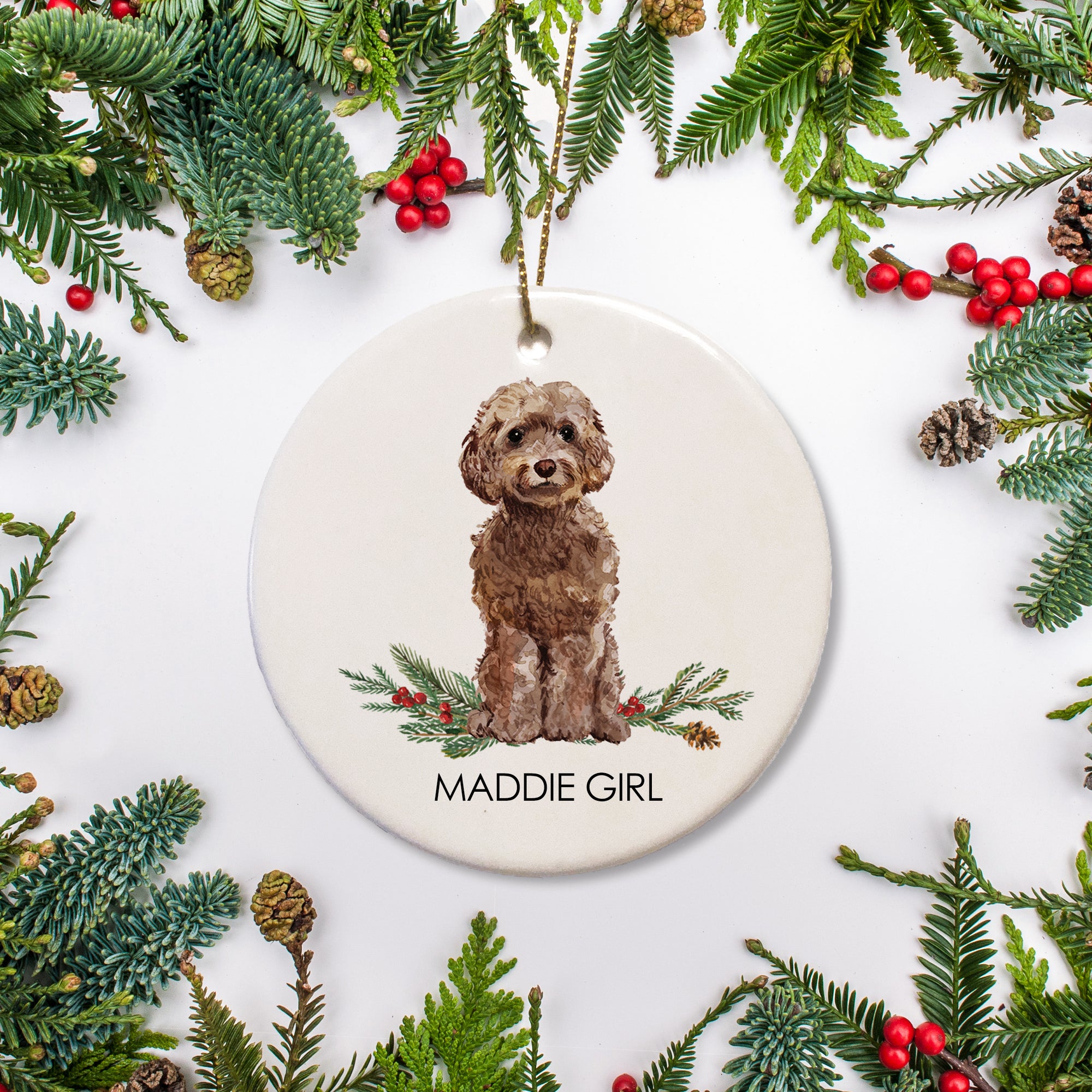 Brown Cockapoo Dog Personalized Christmas Ornament | Pipsy.com