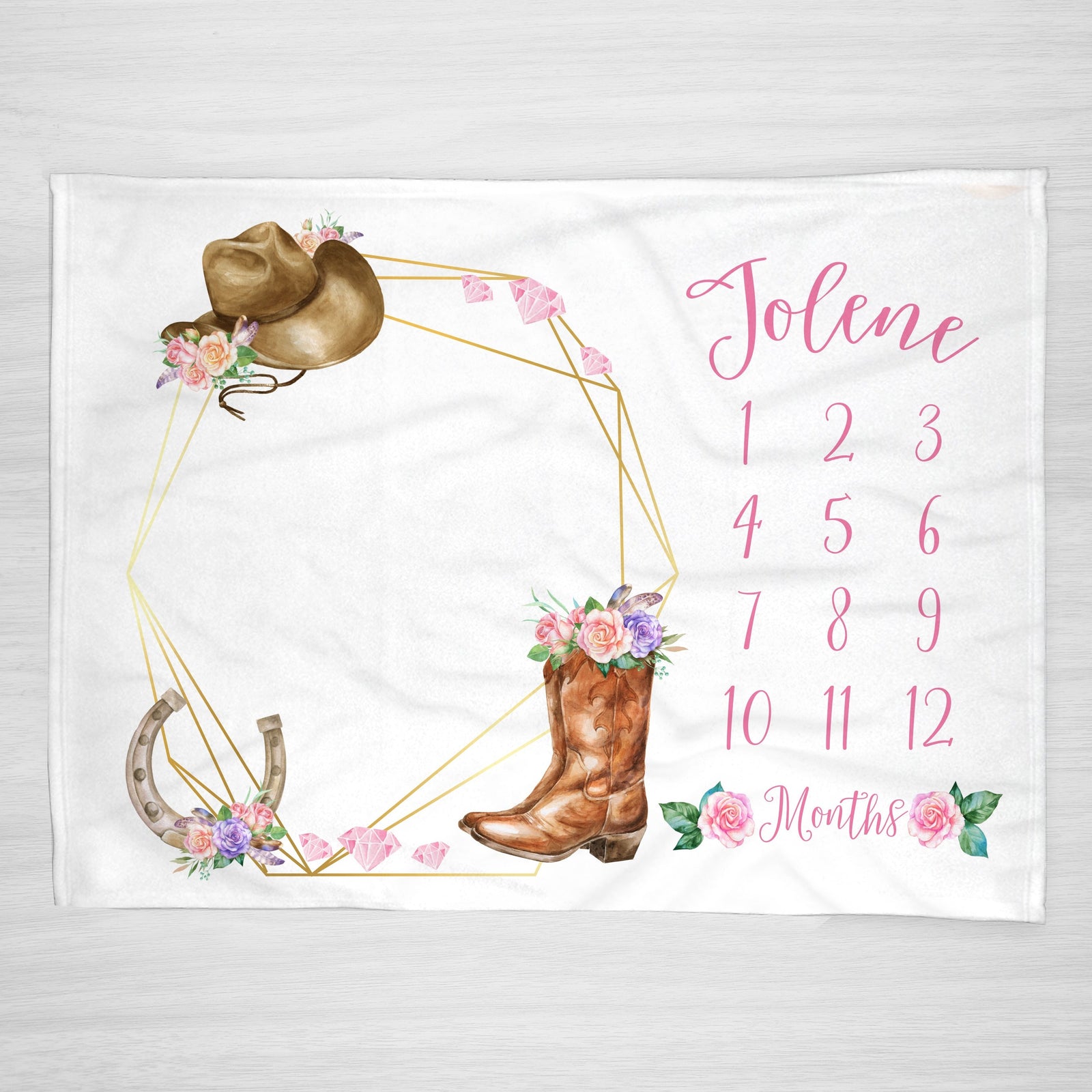 Cowgirl Bling floral milestone blanket