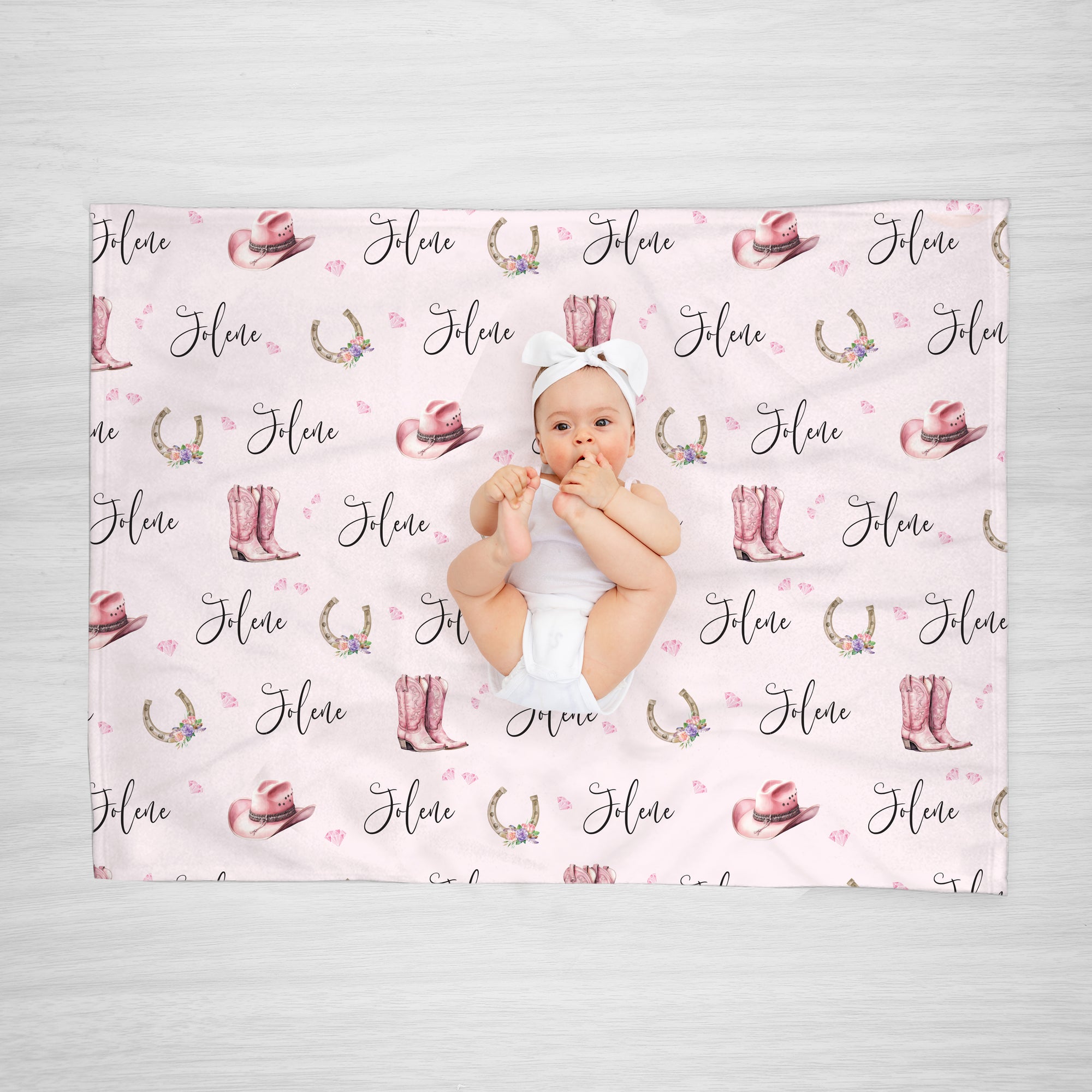 Pink Cowgirl Baby name blanket, personalized