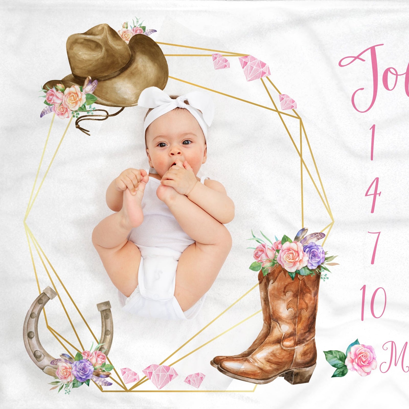 Cowgirl Bling floral milestone blanket